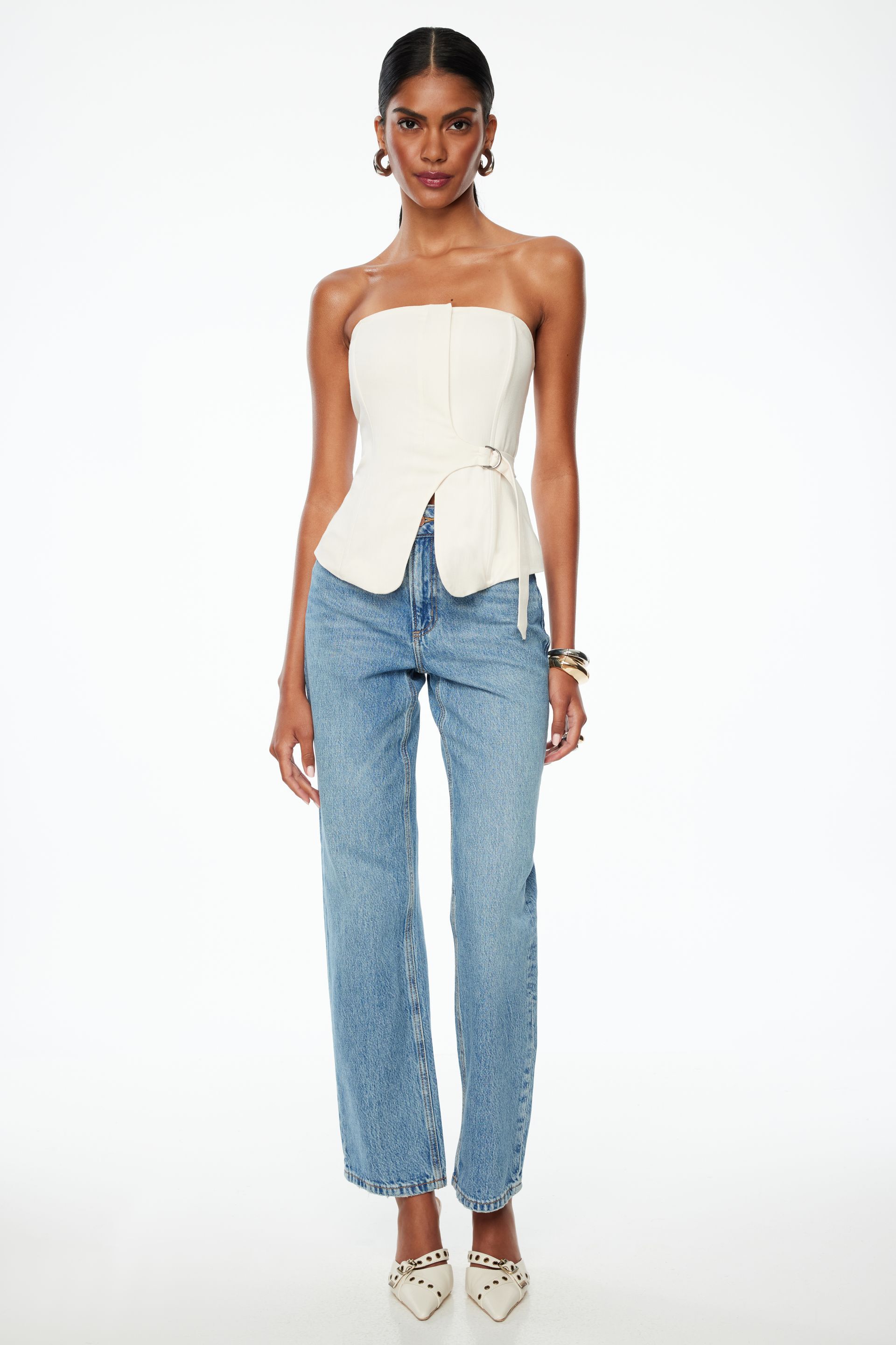 Buckle Tube Top Beige | Dynamite