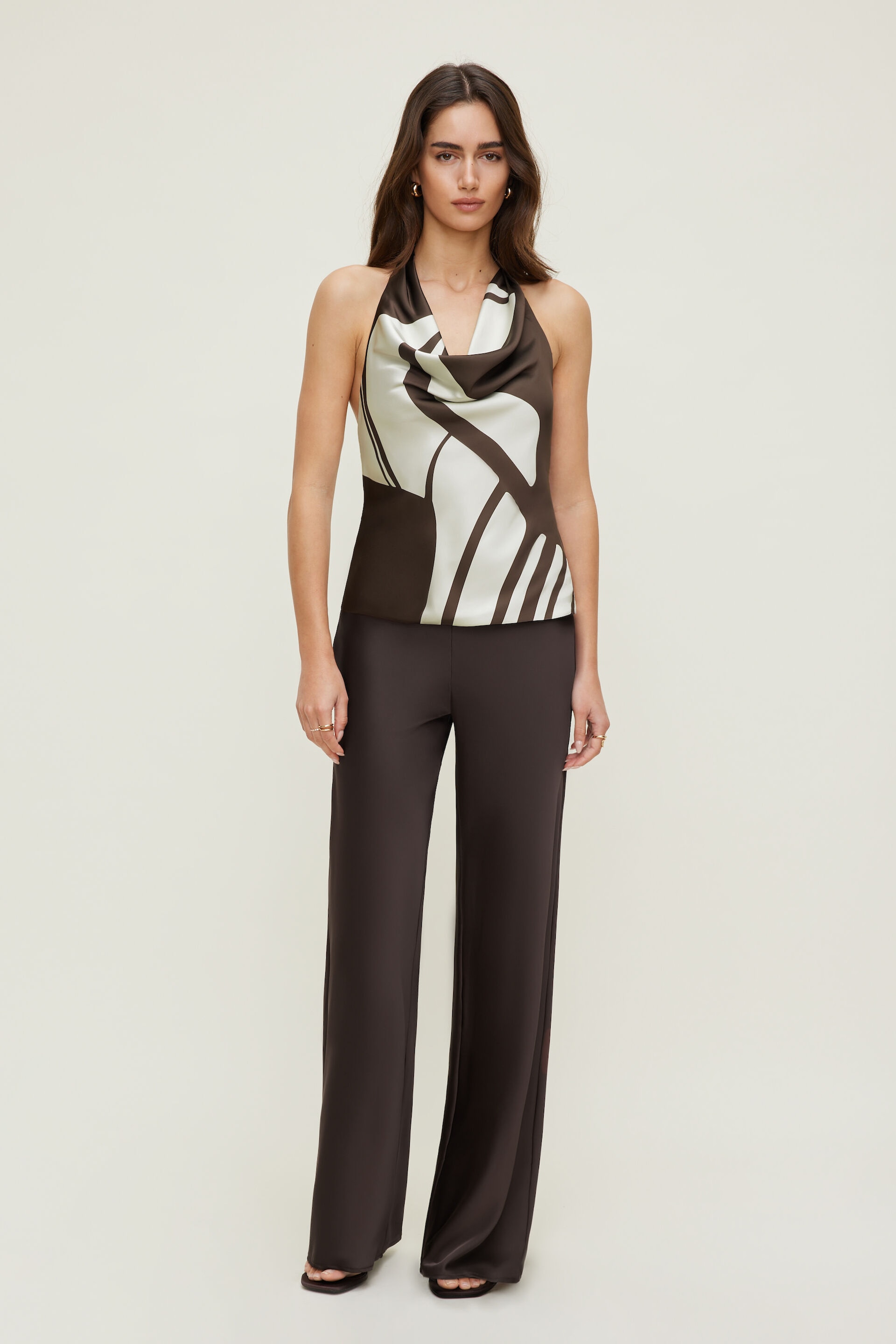 Camila Halter Cowl Neck Satin Blouse