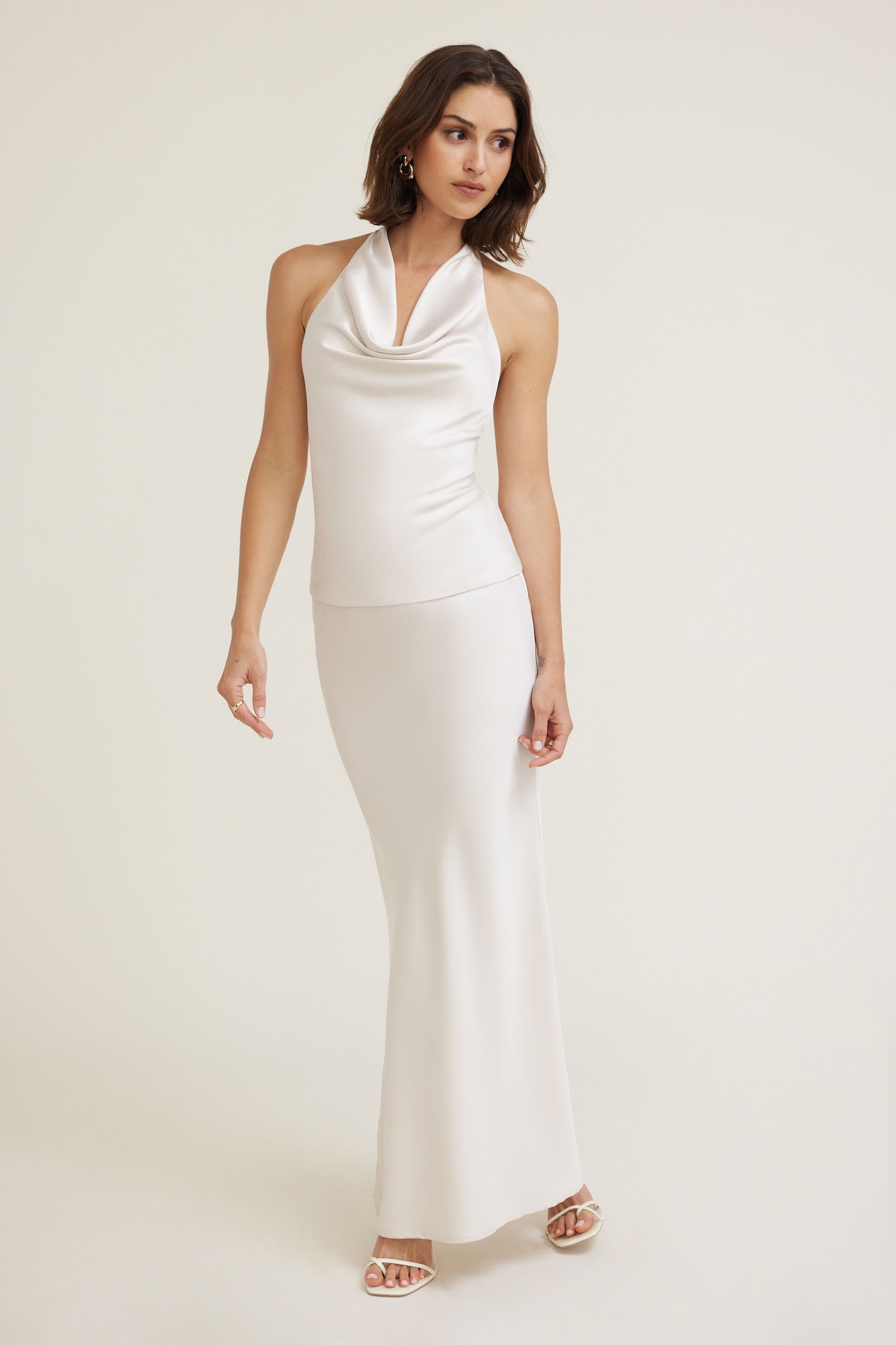 Halter Cowl Neck Satin Blouse