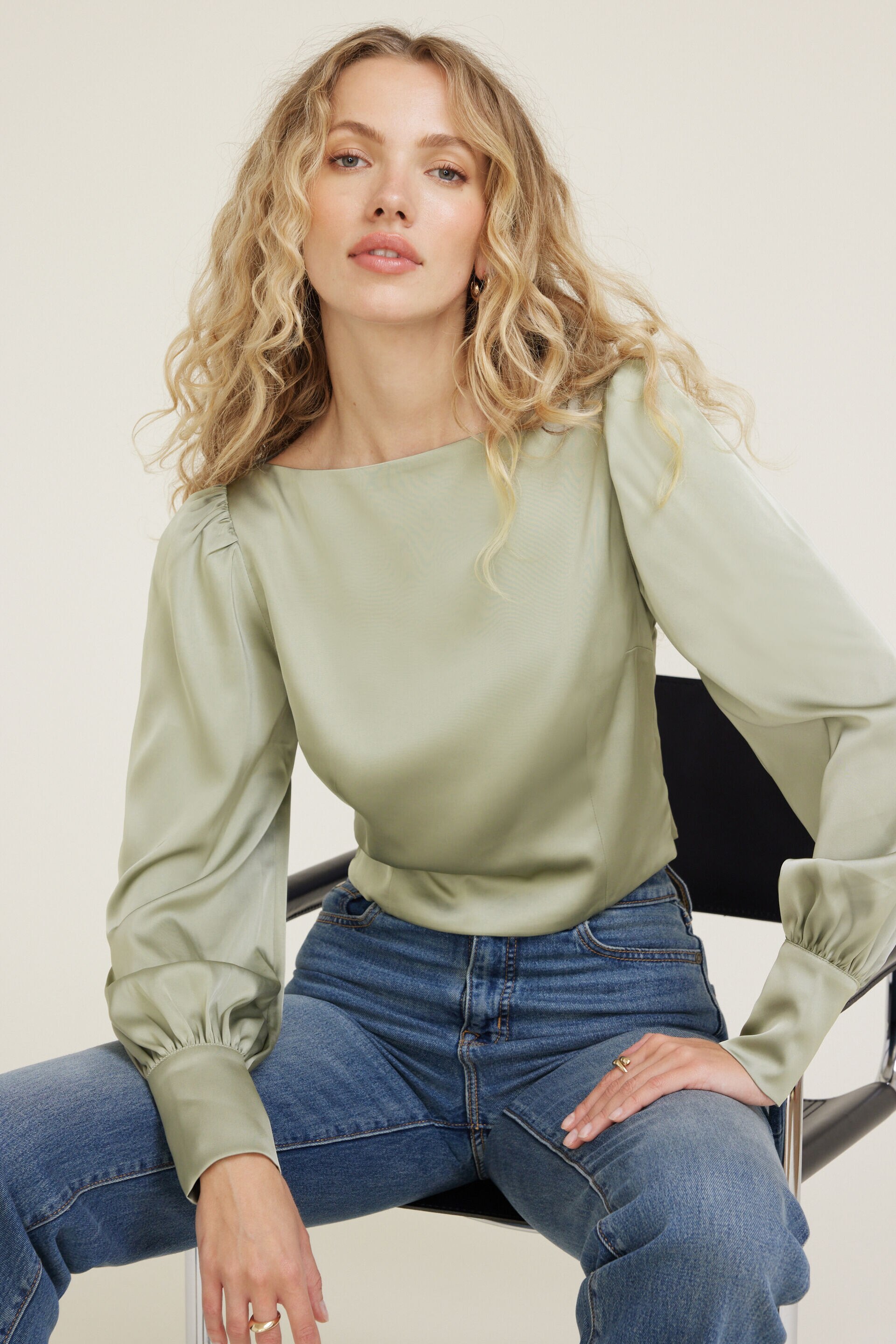 Faye Cropped Boat Neck Satin Blouse