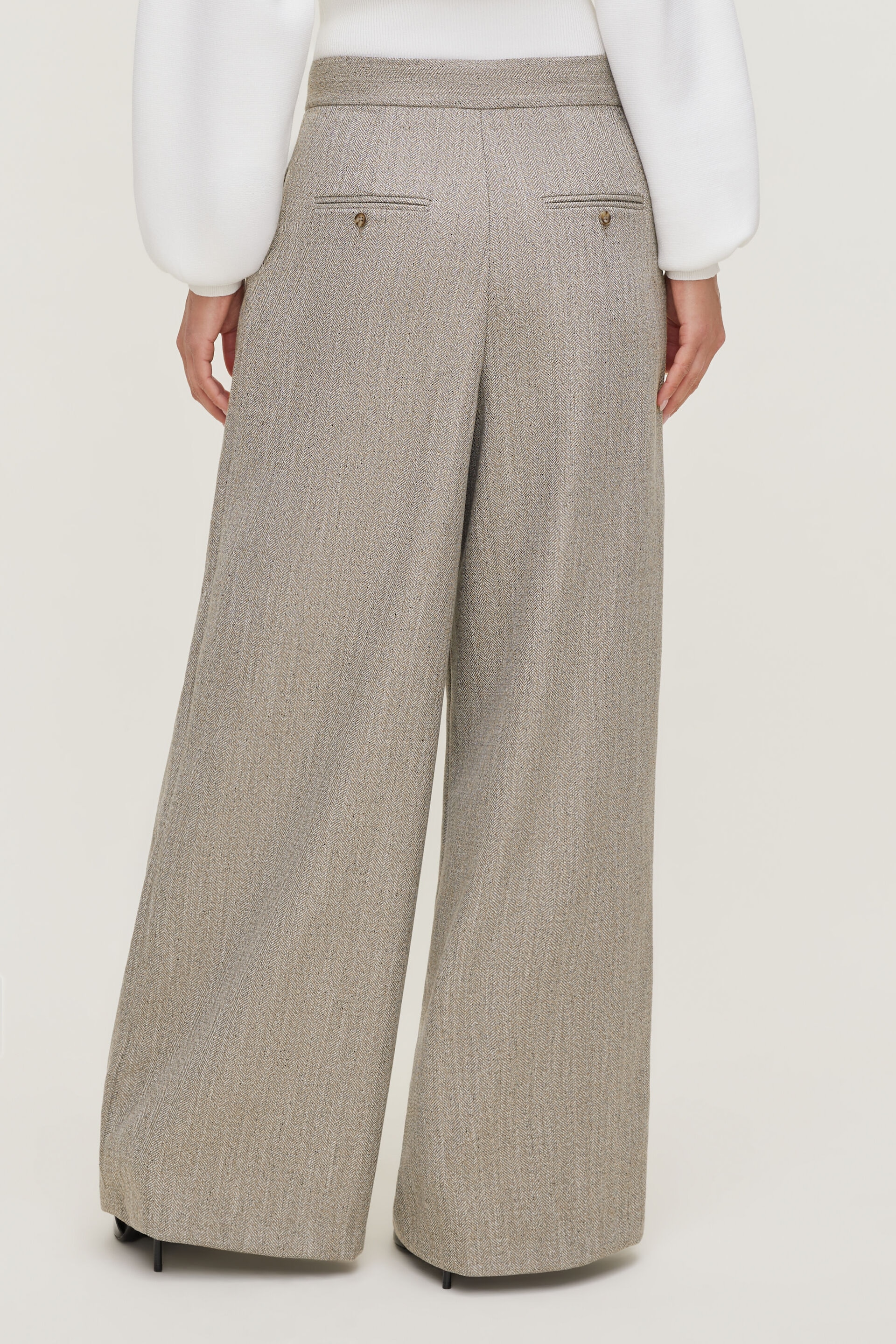 Herringbone Pleated Wide Leg Pants