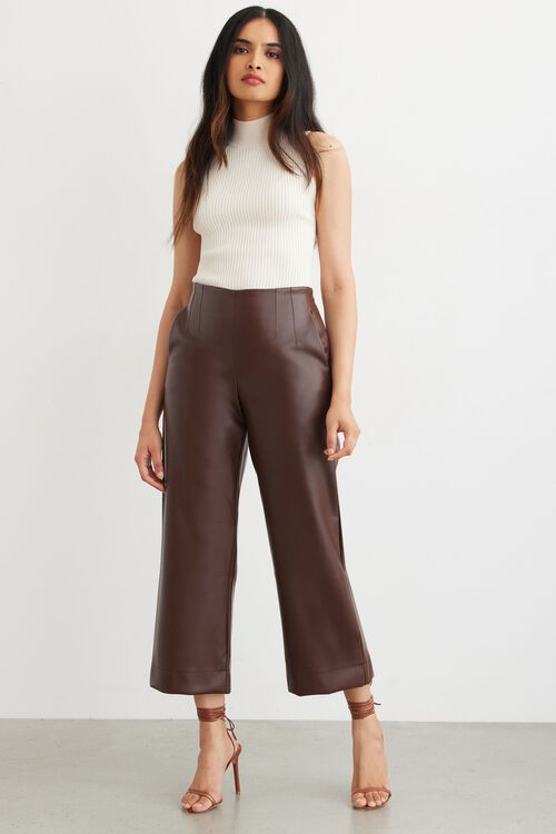 Alternative view # 1 of Dynamite Wide Leg Pants Karlie Culotte Faux Leather Wide Leg Pants in French Roast Brown