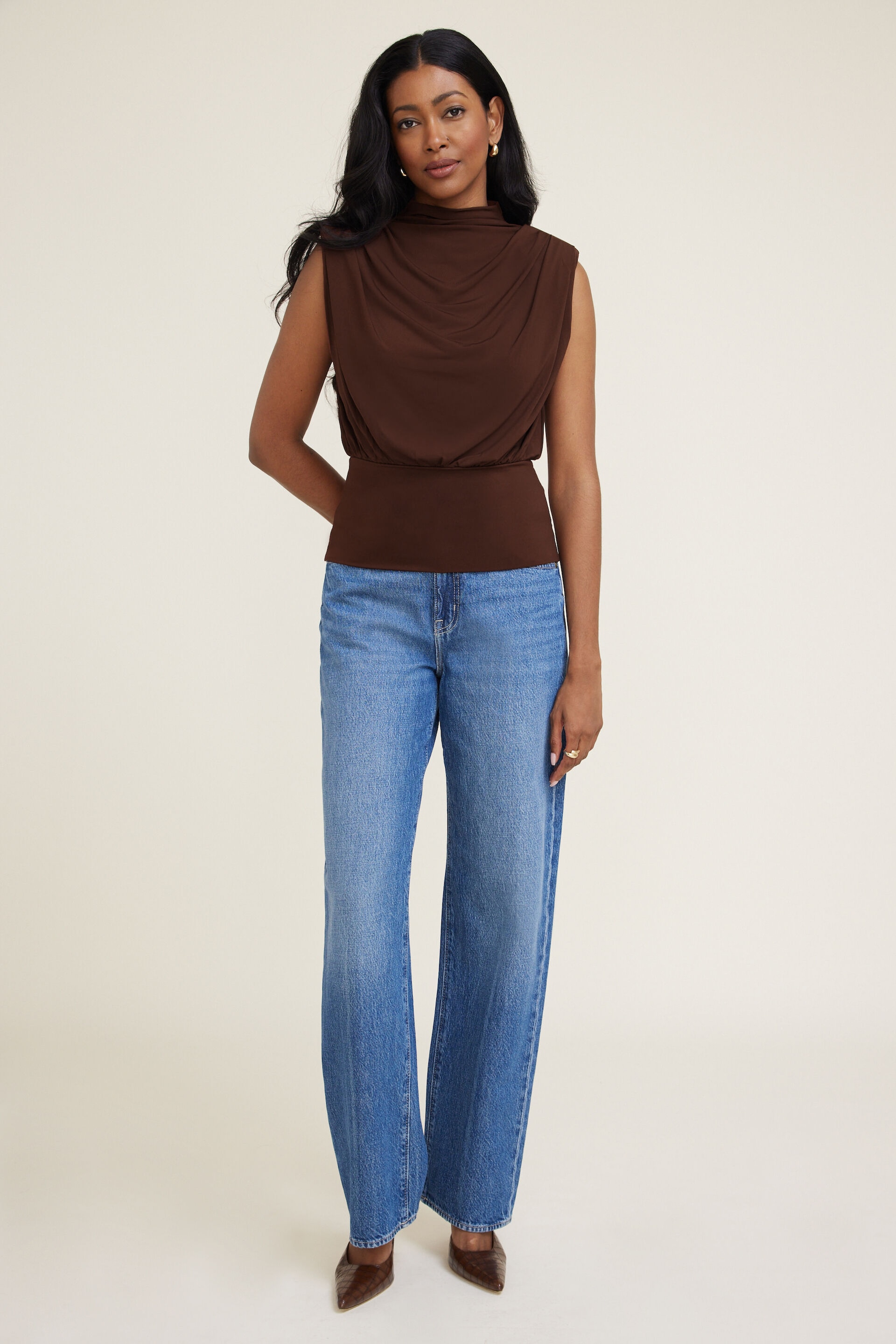 Mockneck Top With Shoulder Pads