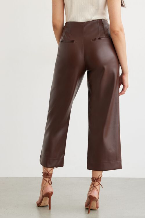 Alternative view # 3 of Dynamite Wide Leg Pants Karlie Culotte Faux Leather Wide Leg Pants in French Roast Brown