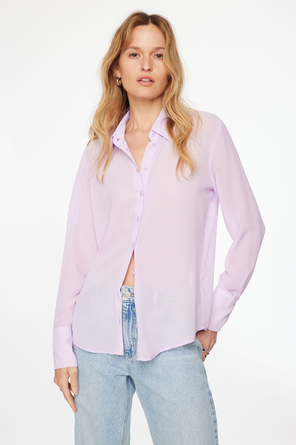 Dynamite Matisse Slim Sheer Button Up Shirt. 1