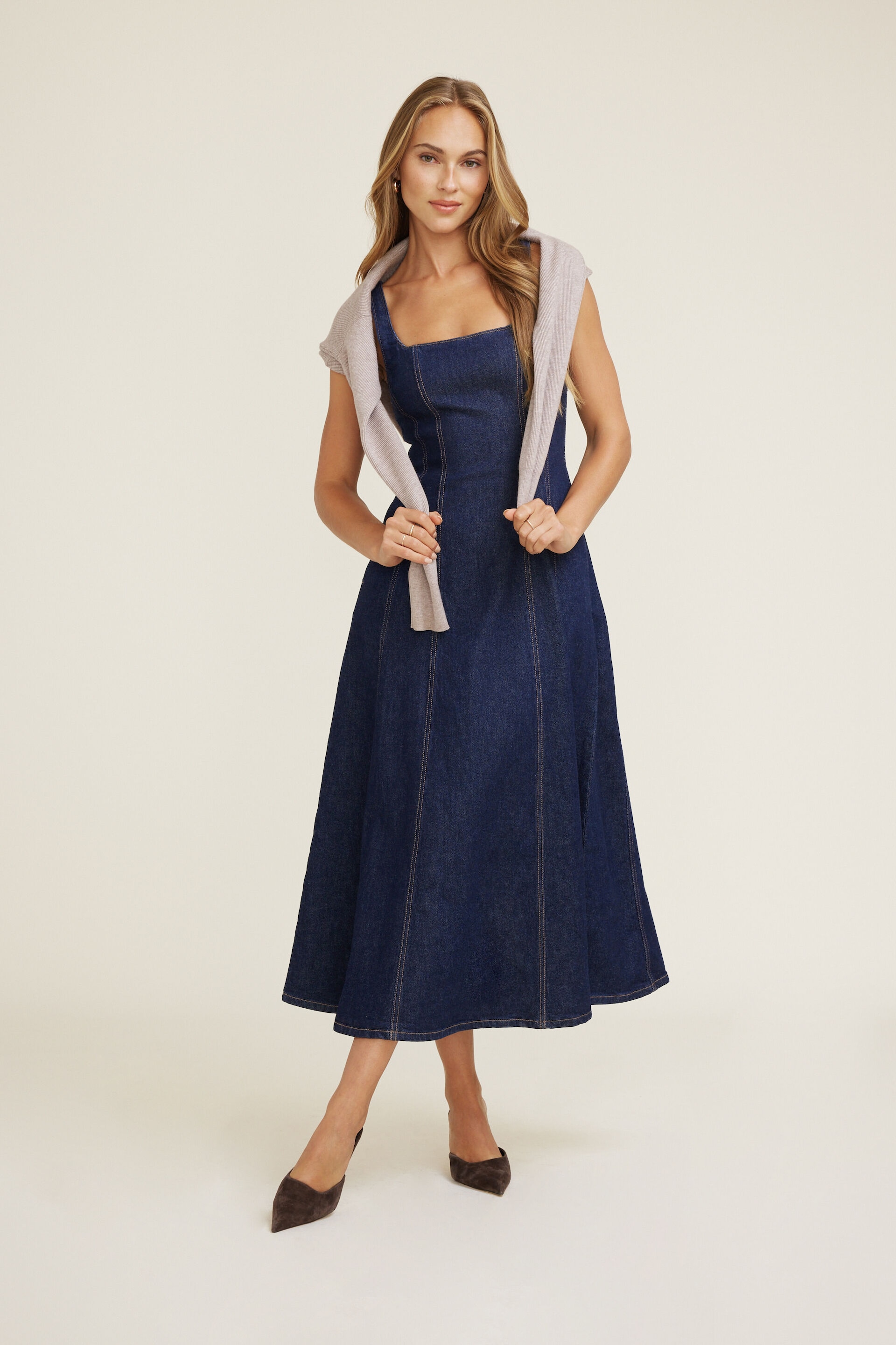 Flared Denim Maxi Dress