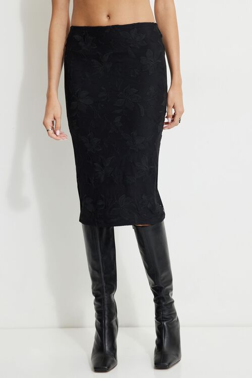 Alternative view # 1 of Dynamite Going Out Bottoms Alana Embroidered Midi Skirt in Jet Black