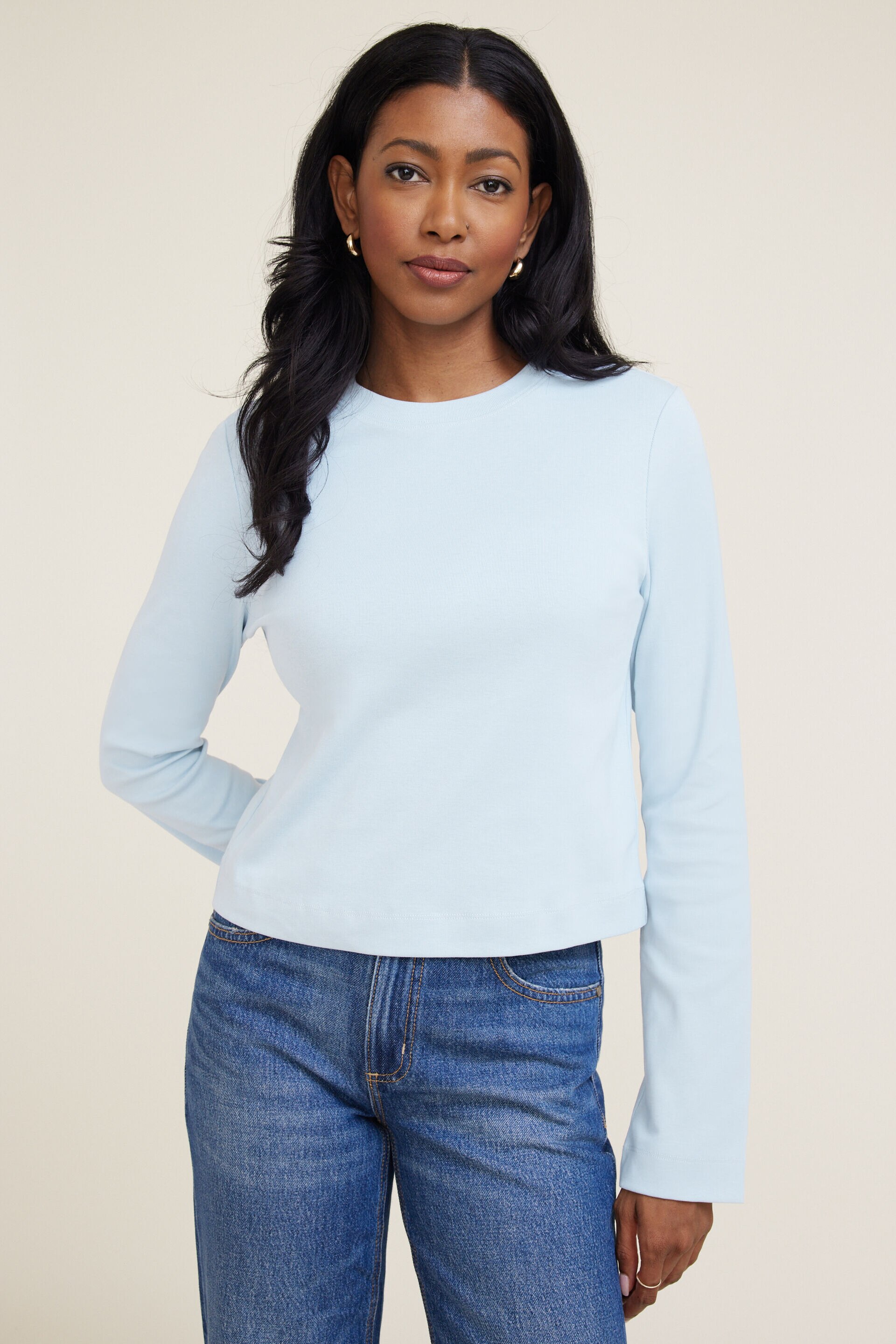 Boxy Cotton Long Sleeve T Shirt