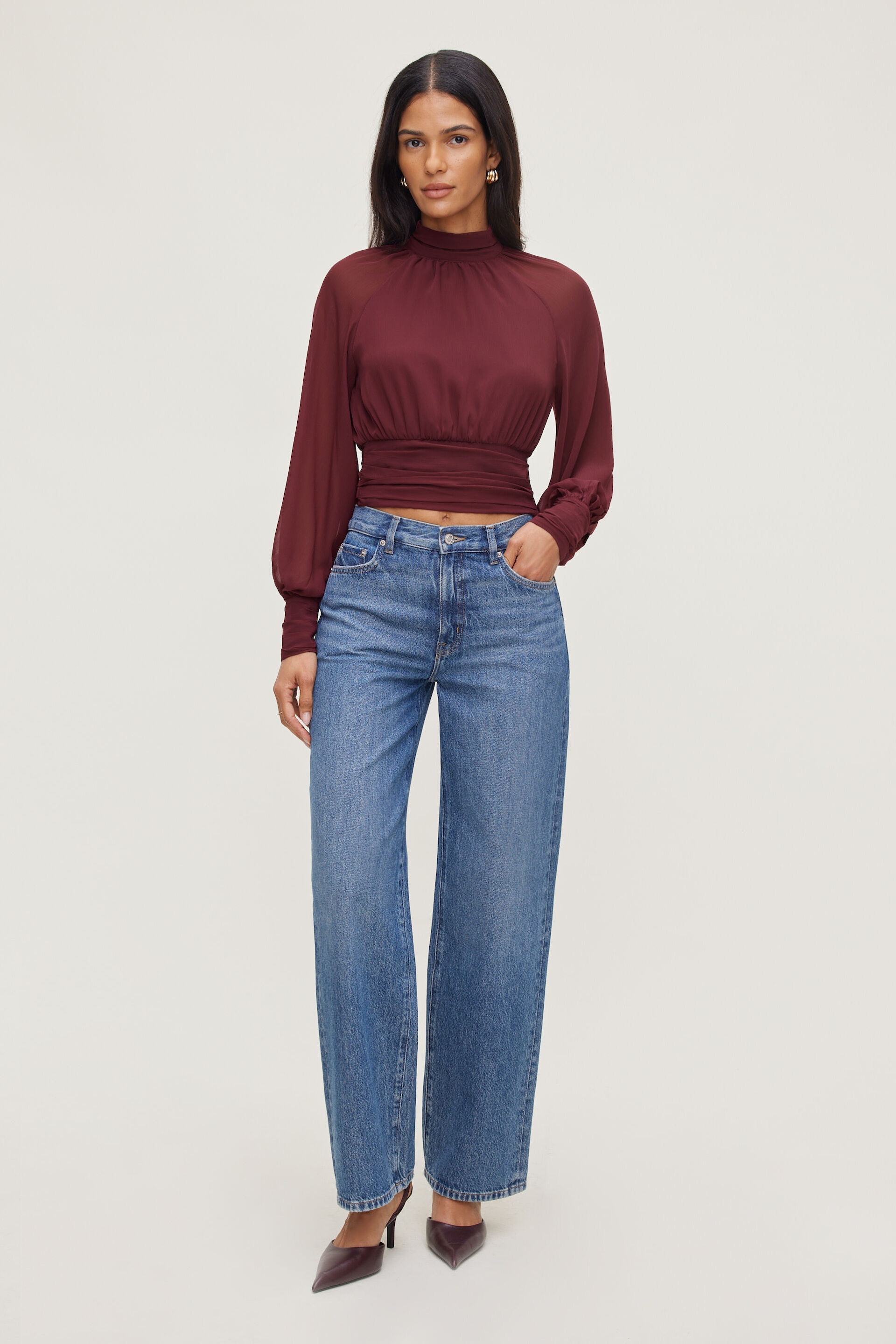 Mock Neck Chiffon Blouse