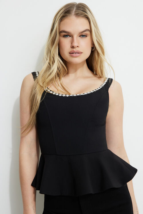 Dynamite Clearance Gemstone Peplum Corset Top in Jet Black