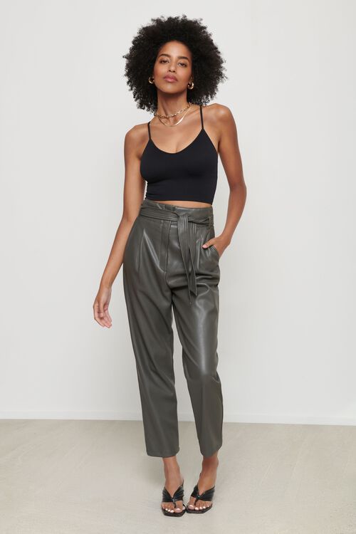 Dynamite  Belted Faux Leather Pants in Army Green