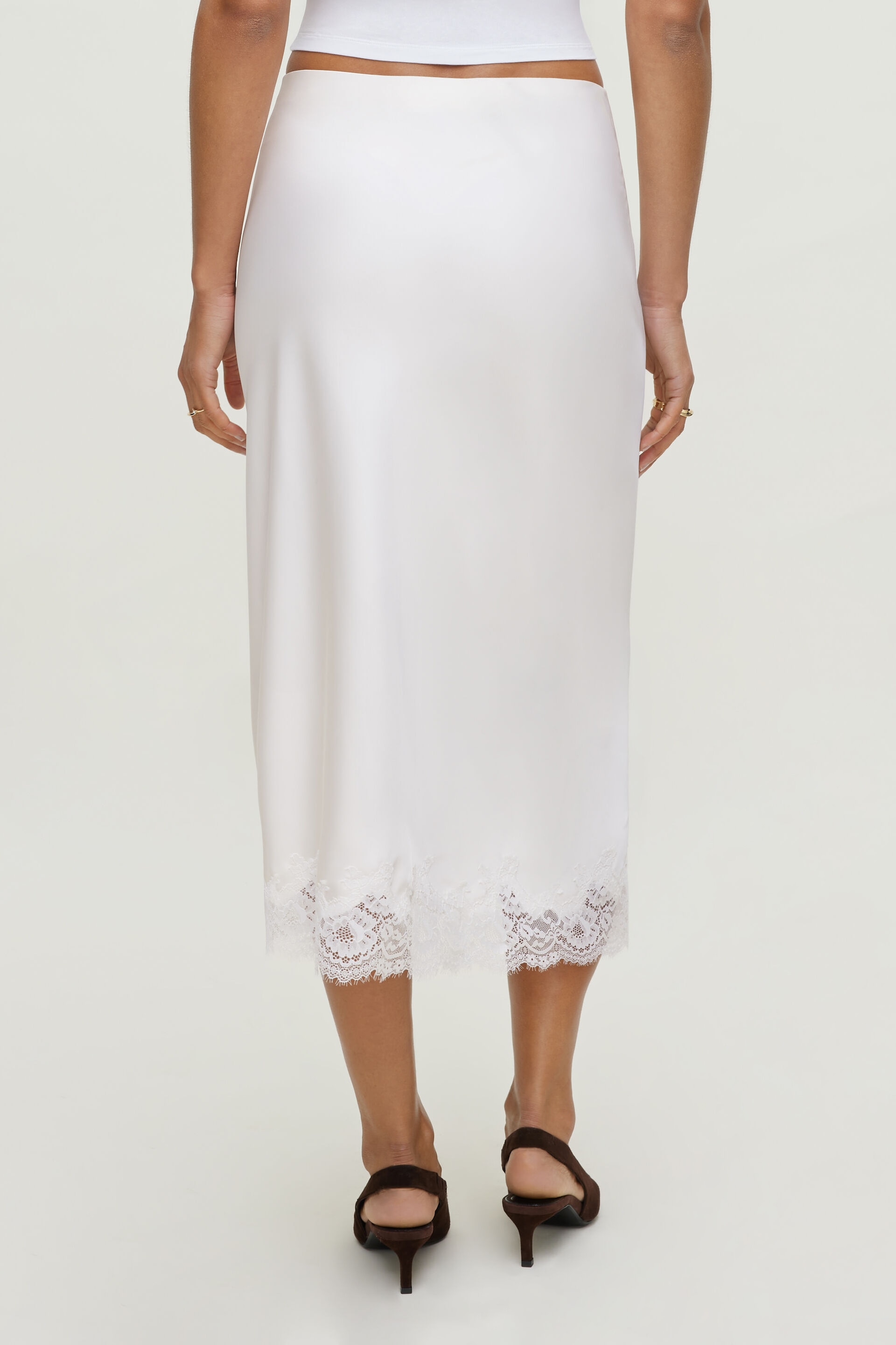 Lace Satin Midi Skirt