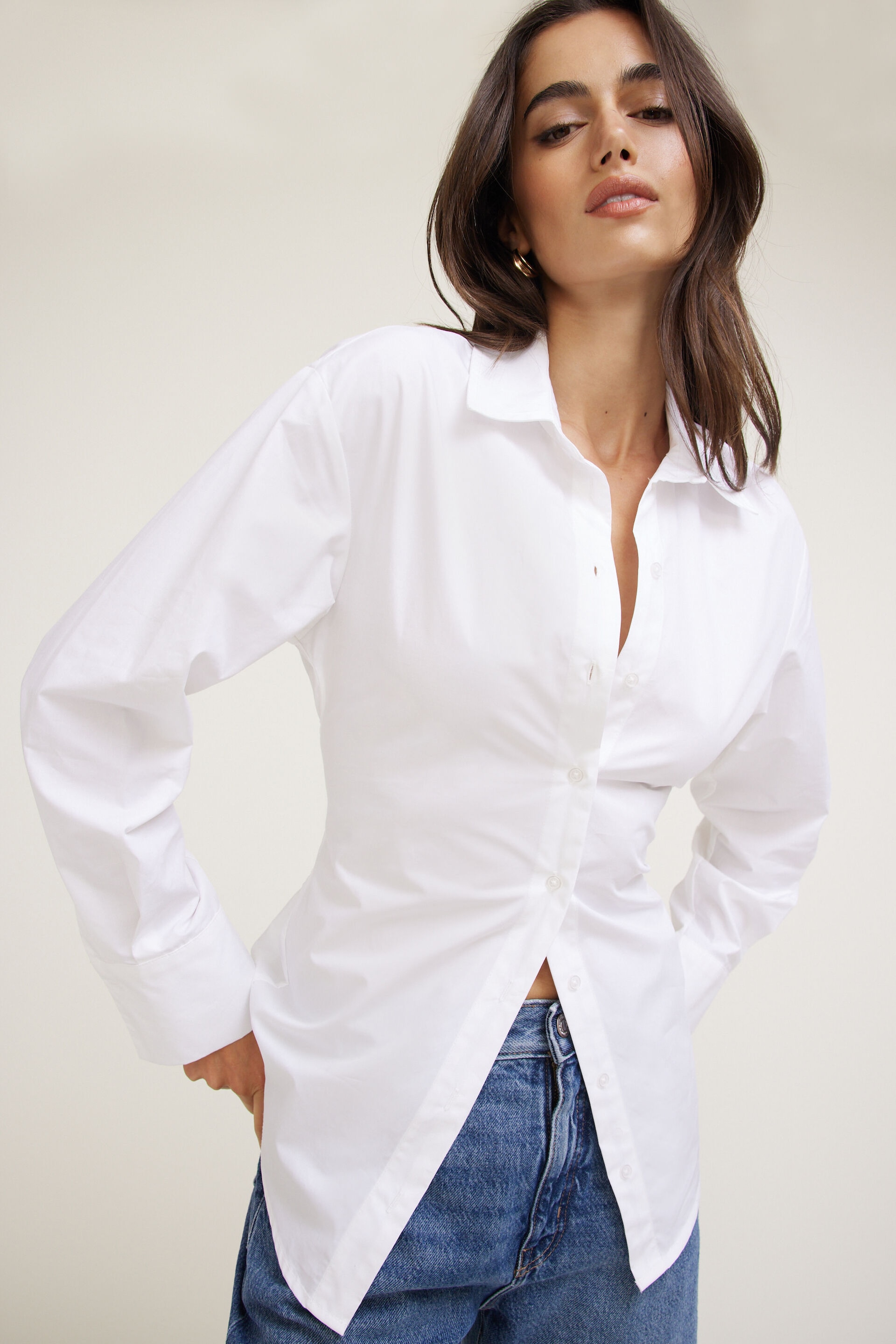 Cinched Waist Poplin Shirt