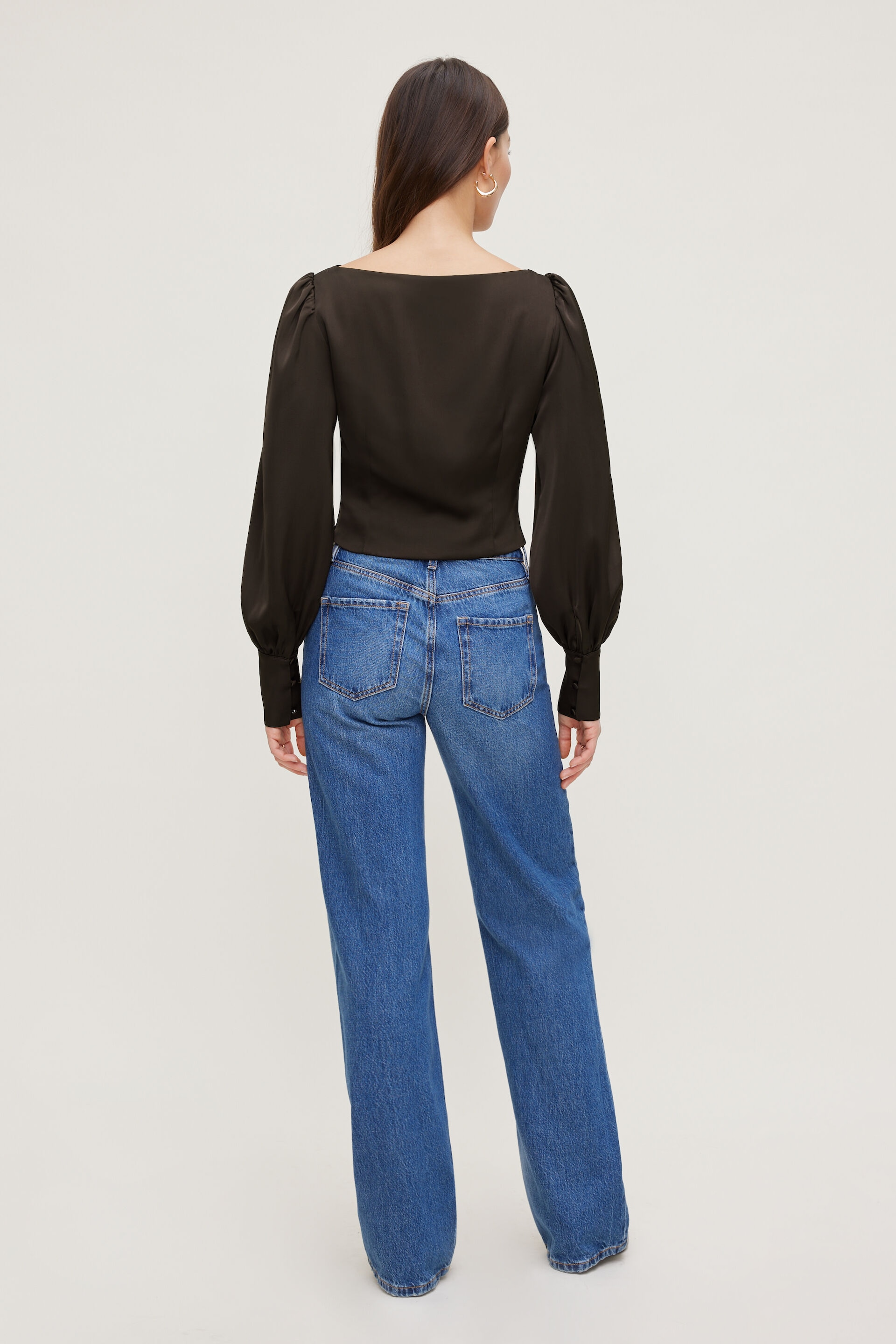 Faye Cropped Boat Neck Satin Blouse