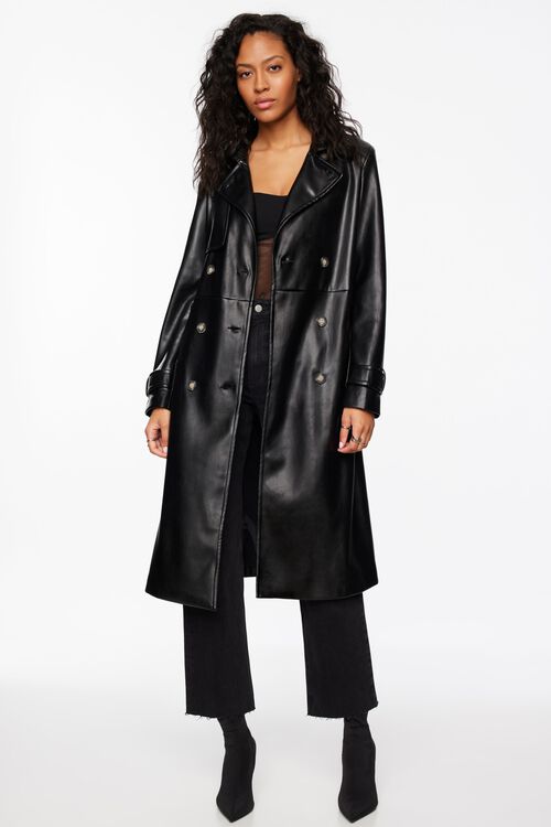Maxi Faux Leather Trench Coat BLACK Dynamite