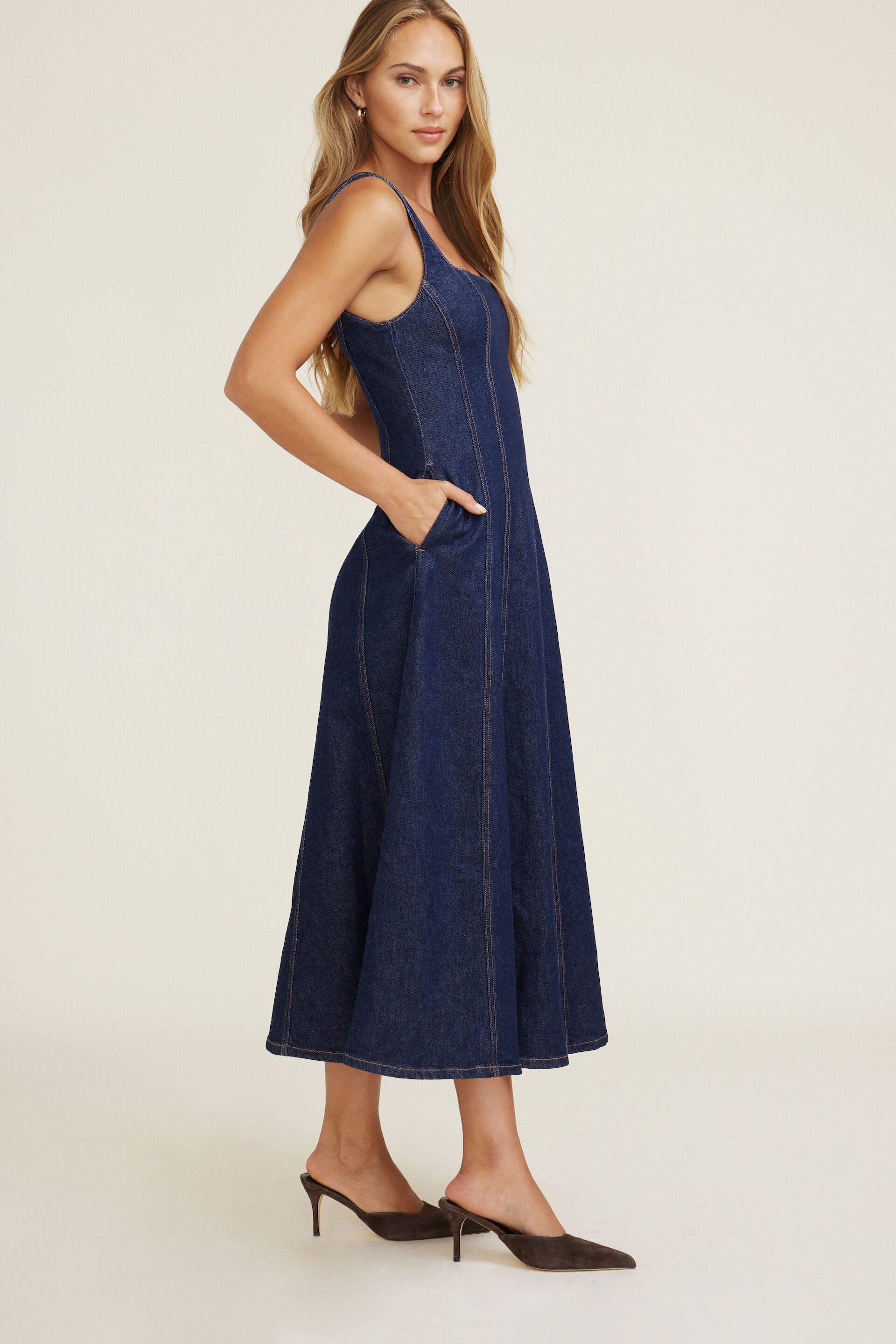 Flared Denim Maxi Dress