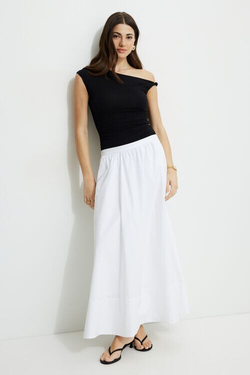Lily Voluminous Poplin Maxi Skirt White Dynamite