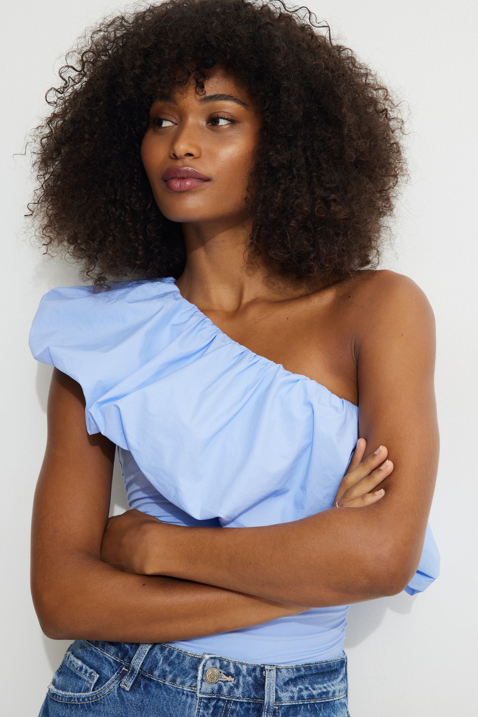 Single Shoulder Puff Sleeve Bodysuit