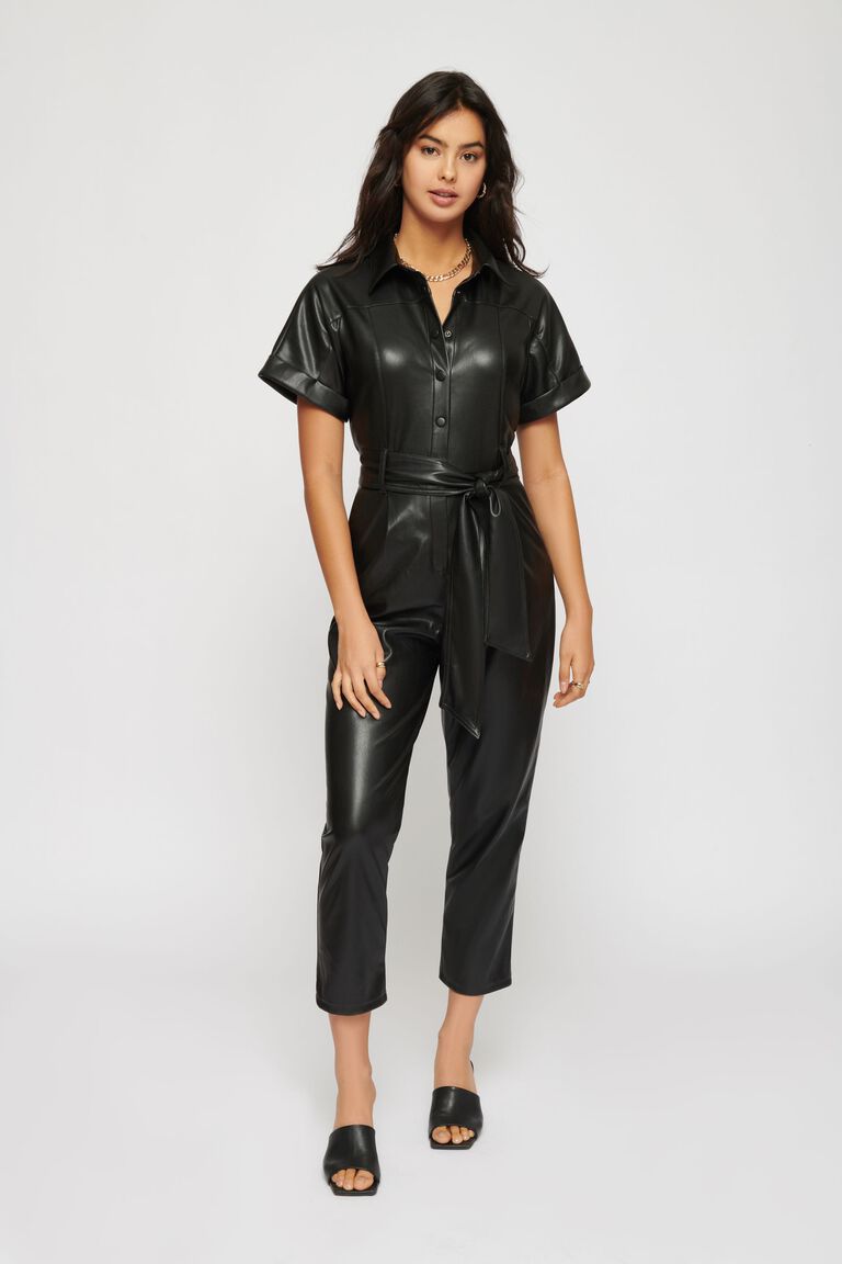 Faux Leather Short Sleeve Jumpsuit Dynamite