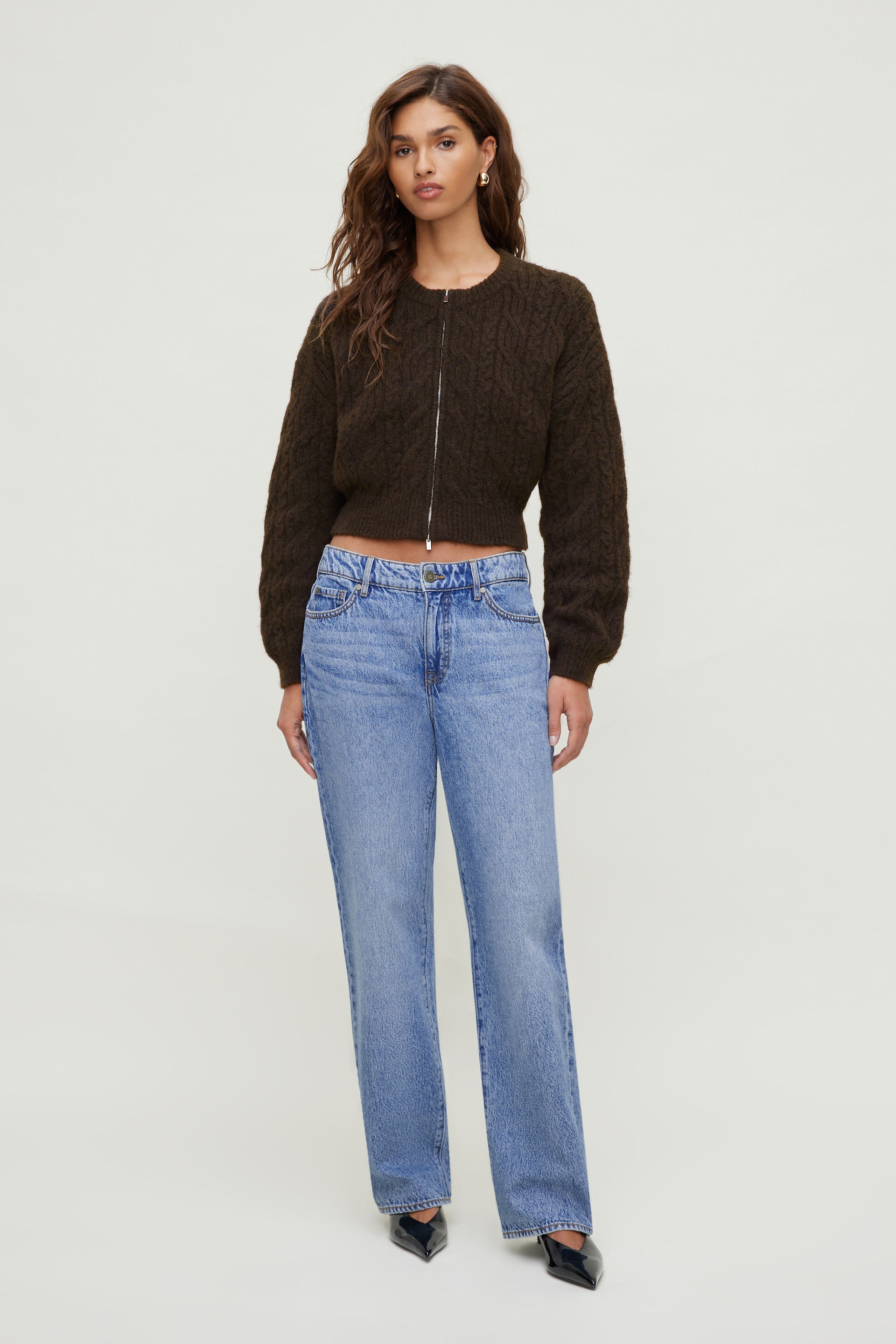 Cable Knit Zip Up Sweater