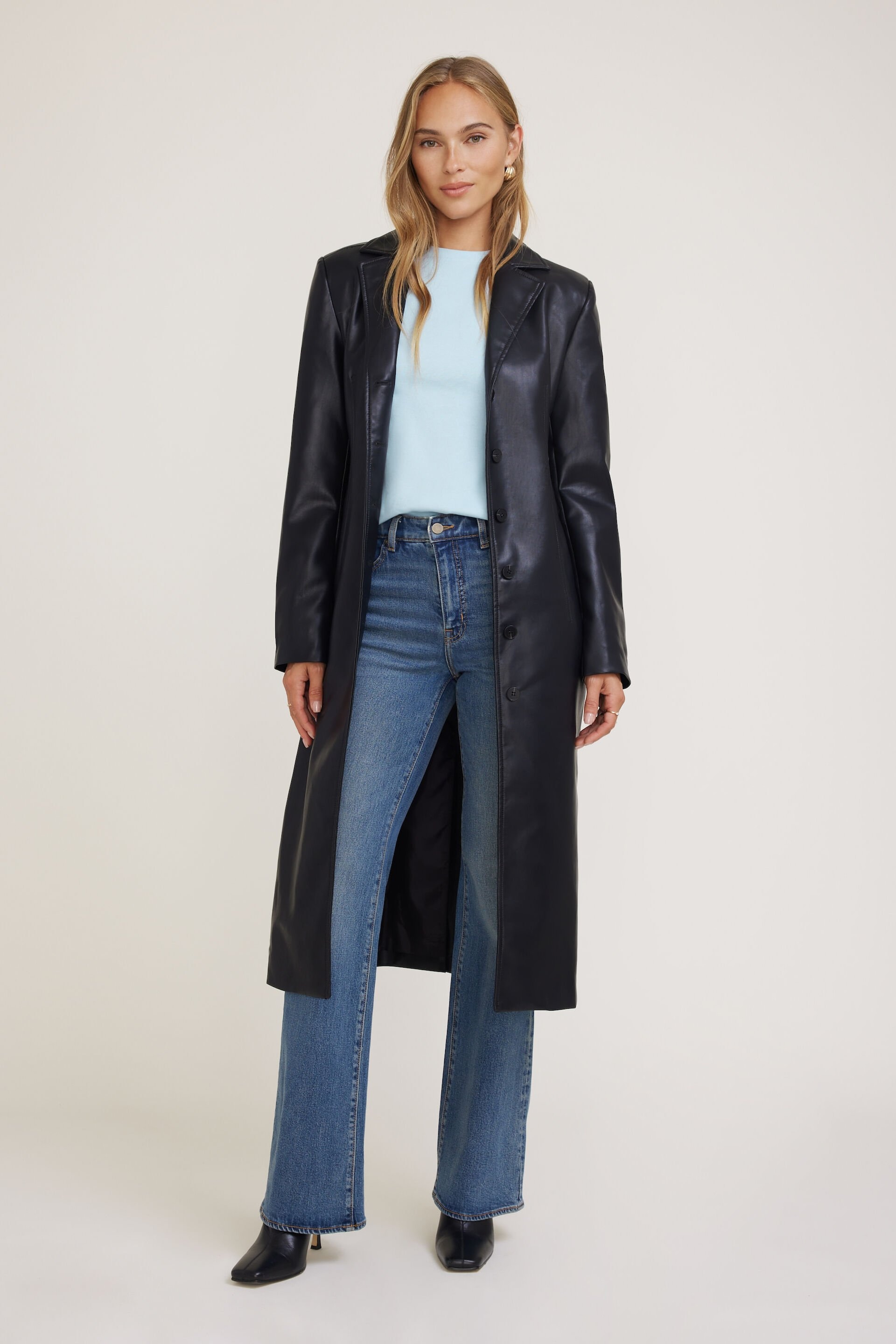 Faux Leather Trench Coat