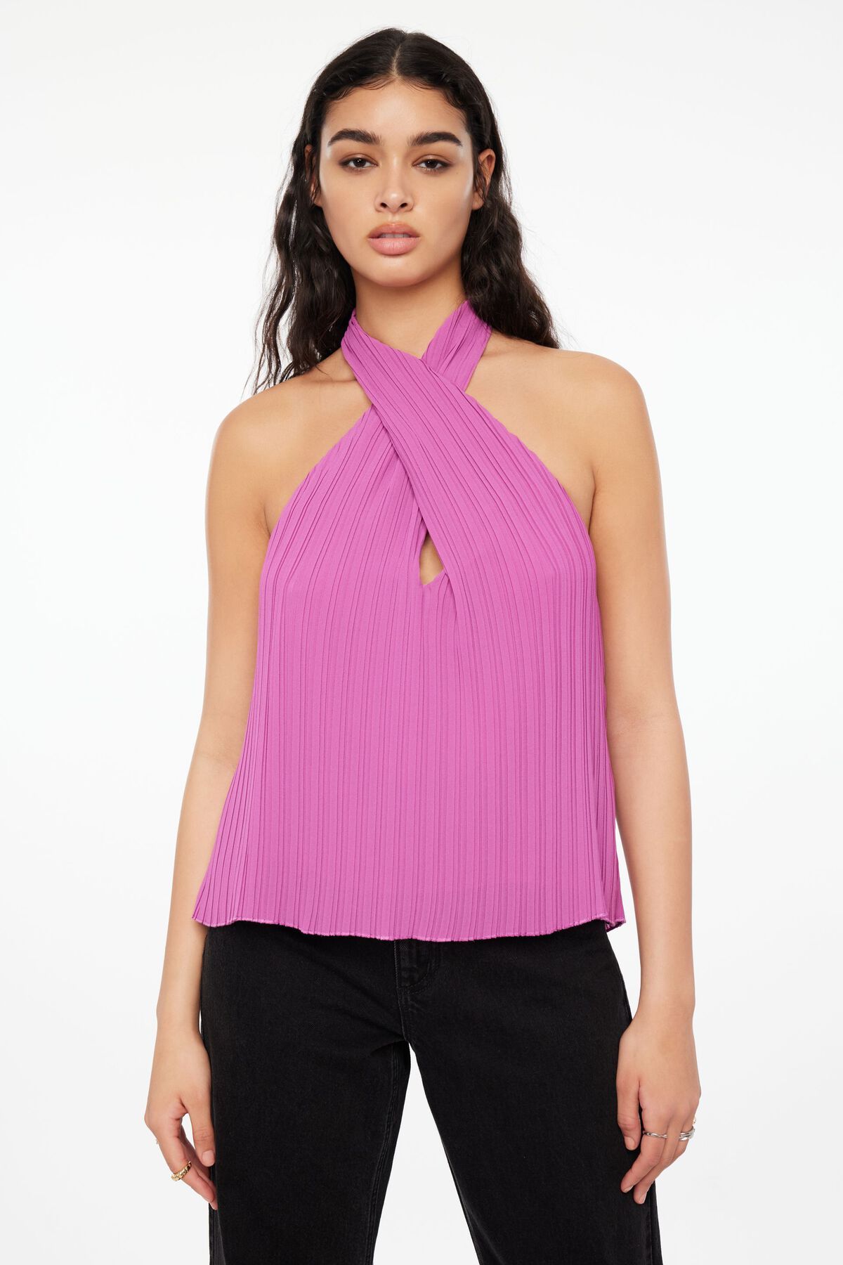 Dynamite Halter Pleated Top. 1