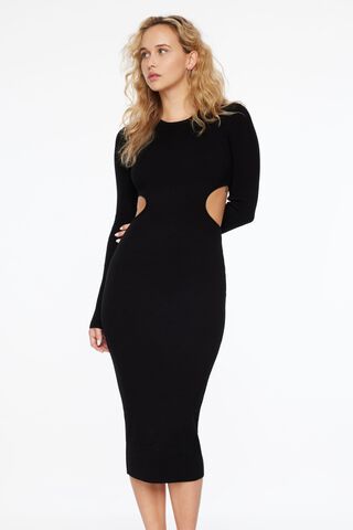 Long Sleeve Side Cutout Maxi Dress Black