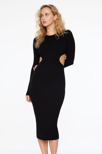 Twisted Cutout Midi Dress Black