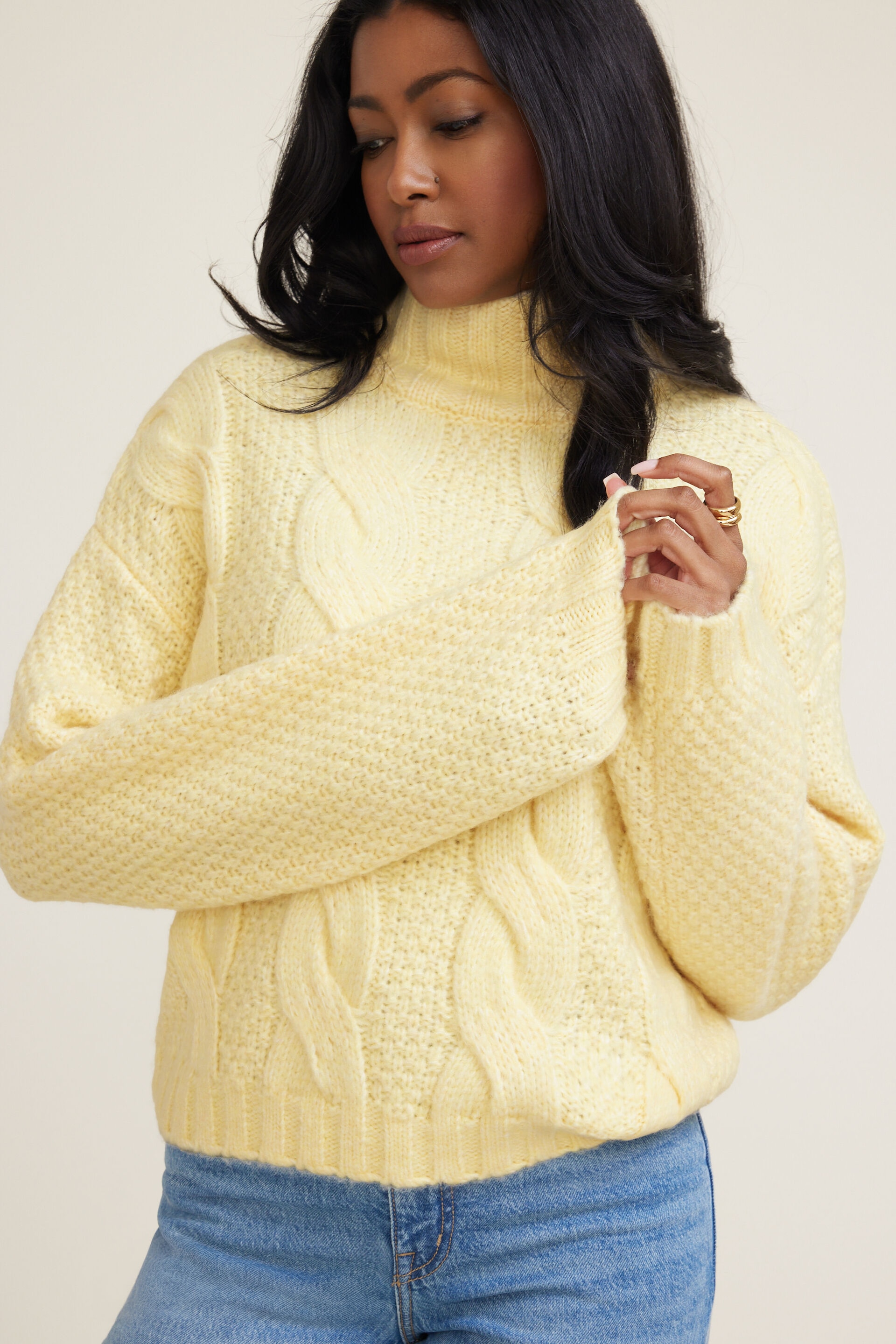 Sasha Cable Knit Funnel Neck Sweater