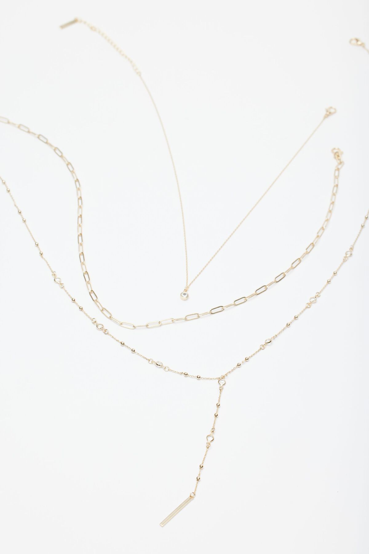 Dynamite Layered Thin, Paperclip & T-Bar Gem Chain Necklace. 2