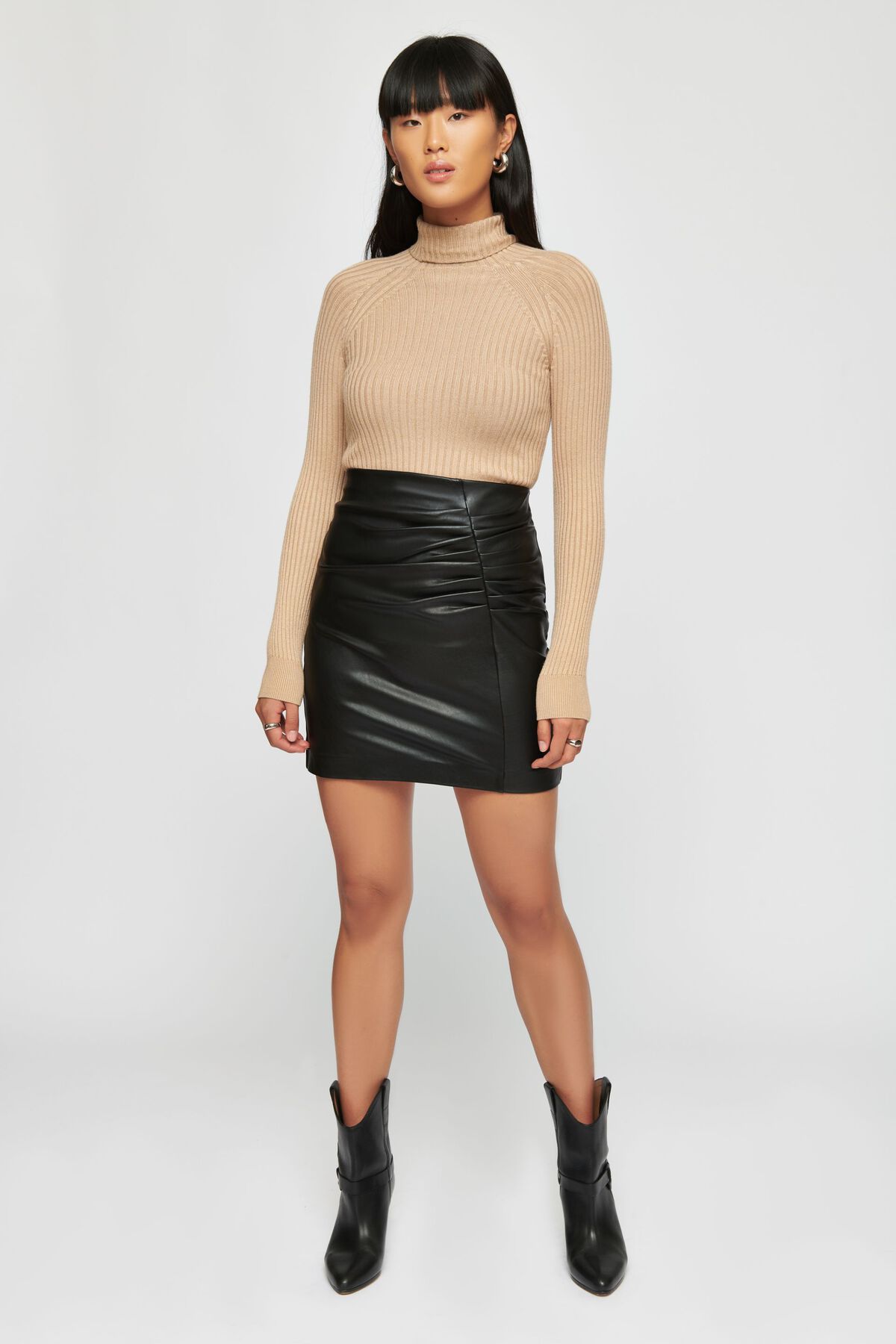 Ruched Faux Leather Mini Skirt Dynamite