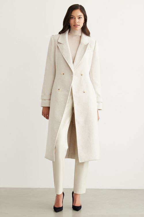 Long Cream Wool Coat Aspiga Ladies Sustainable Wool Midi Coat Wrap
