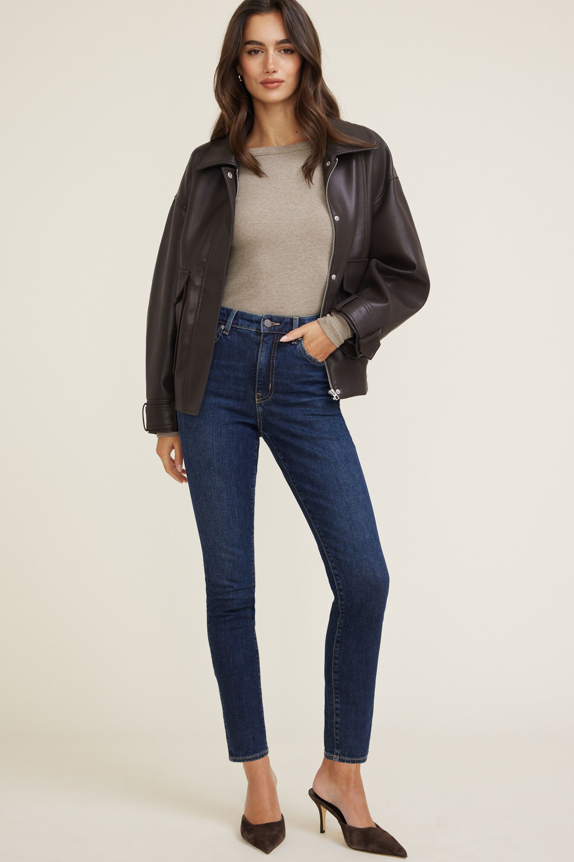 Jean skinny extensible à taille haute Goldie