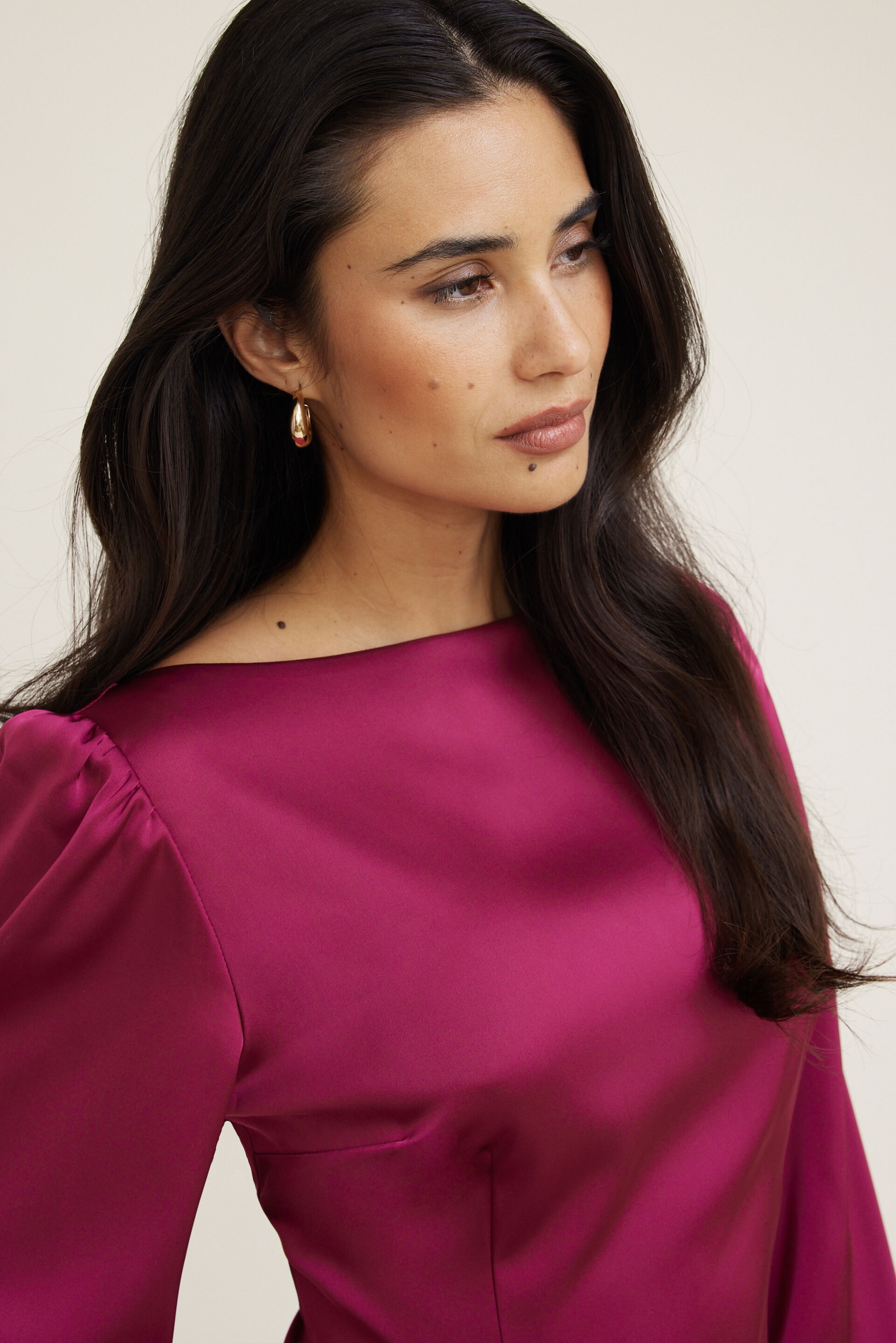 Faye Cropped Boat Neck Satin Blouse