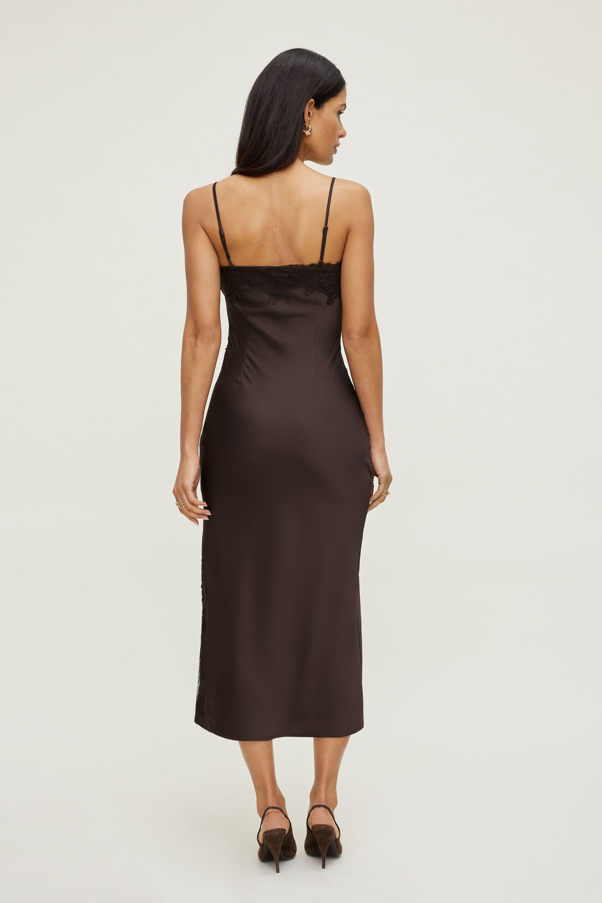 Lace Trim Satin Maxi Dress