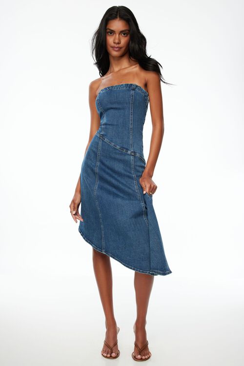 Flare Denim Midi Tube Dress