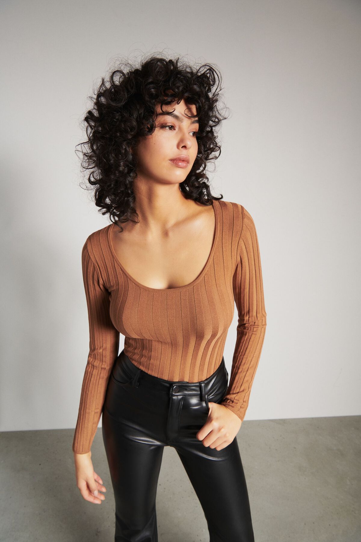 Dynamite Ribbed Scoop Neck Sweater. 1