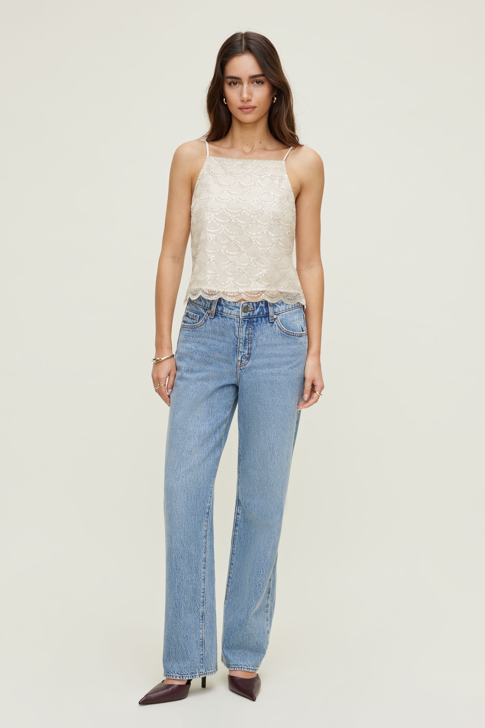 Scalloped Sequin Cami Top