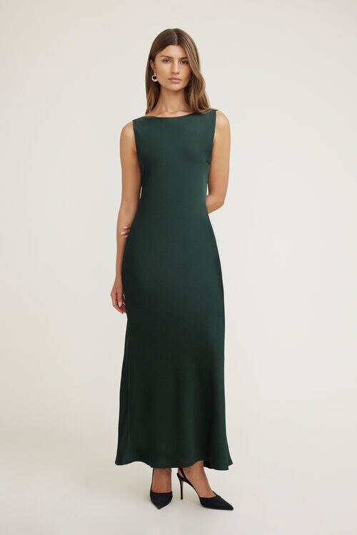 Nora Satin Maxi Slip Dress Green Dynamite - Main Image