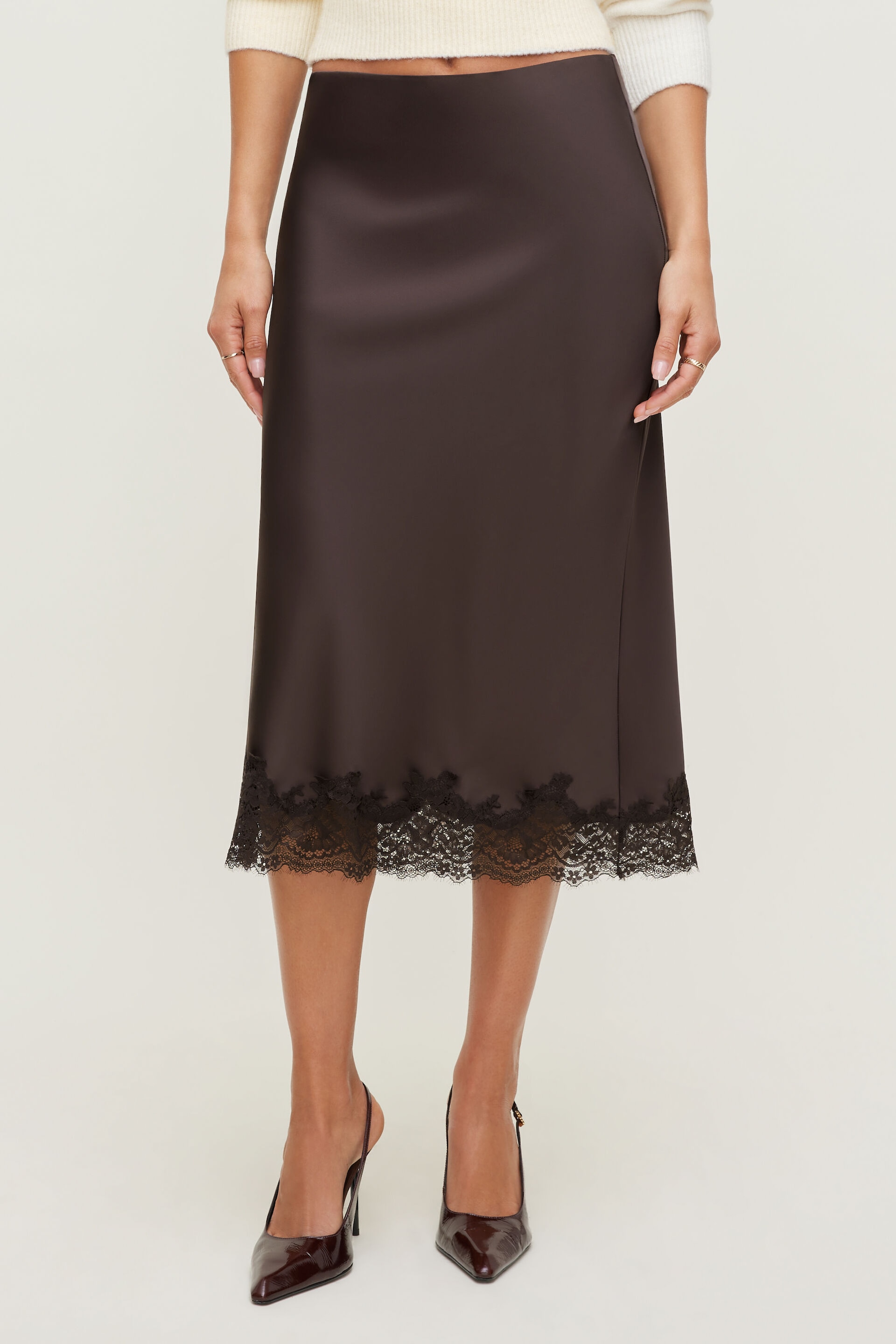 Lace Satin Midi Skirt