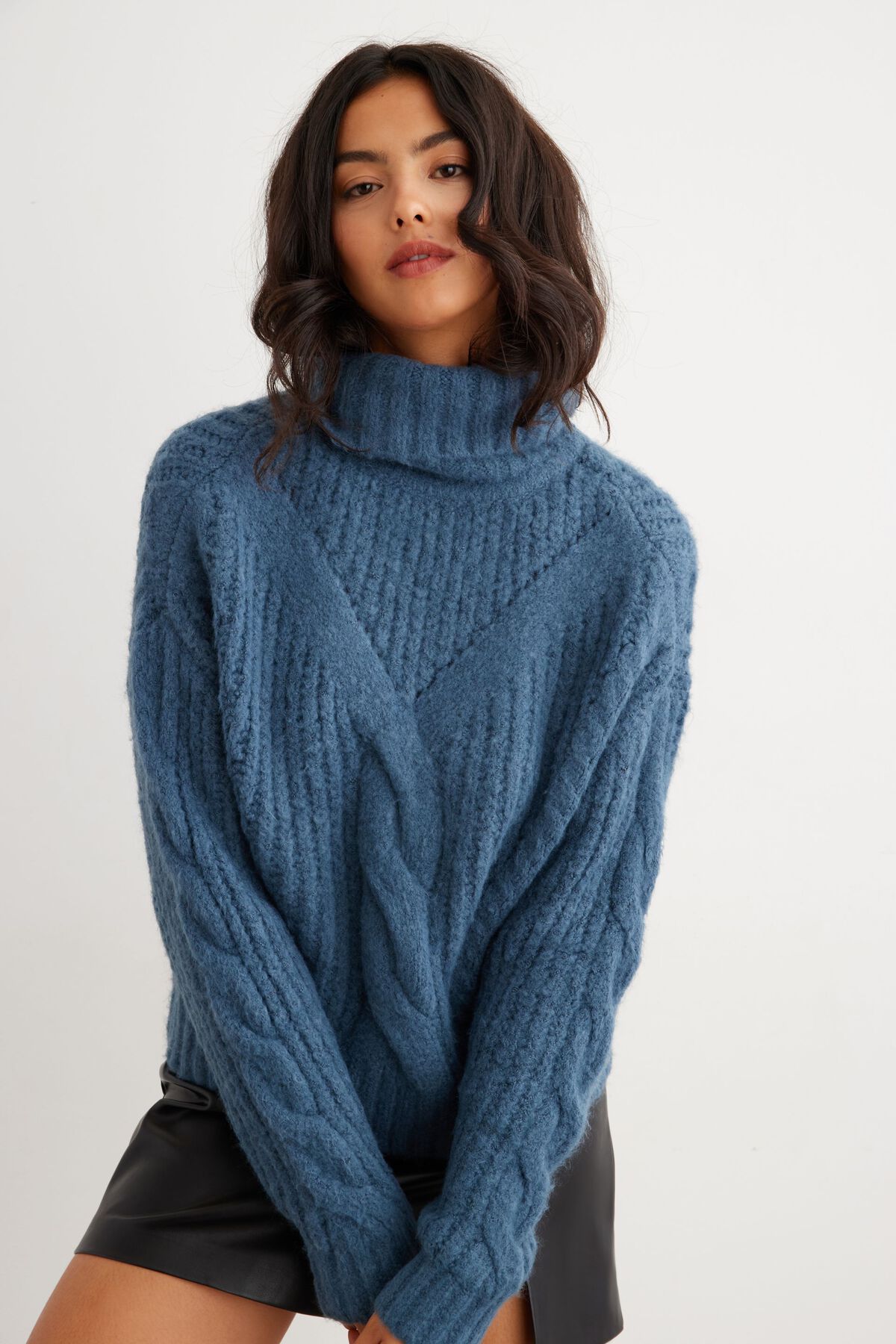 Dynamite Cable Knit Turtleneck Sweater. 1
