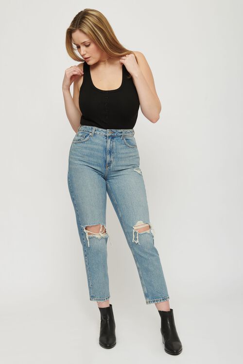 Claudia Distressed Mom Jeans Blue Dynamite