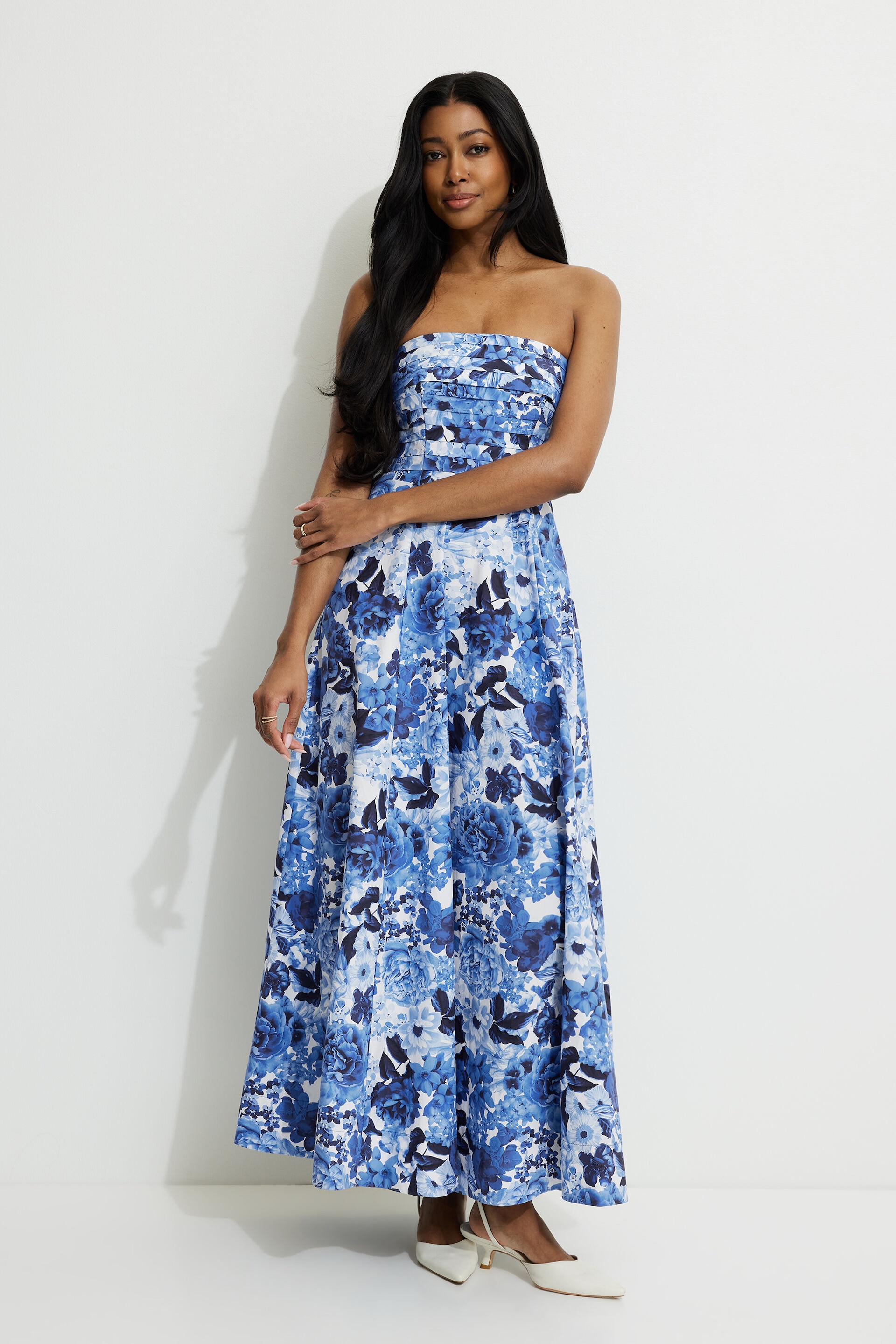 Pintuck Poplin Maxi Tube Dress
