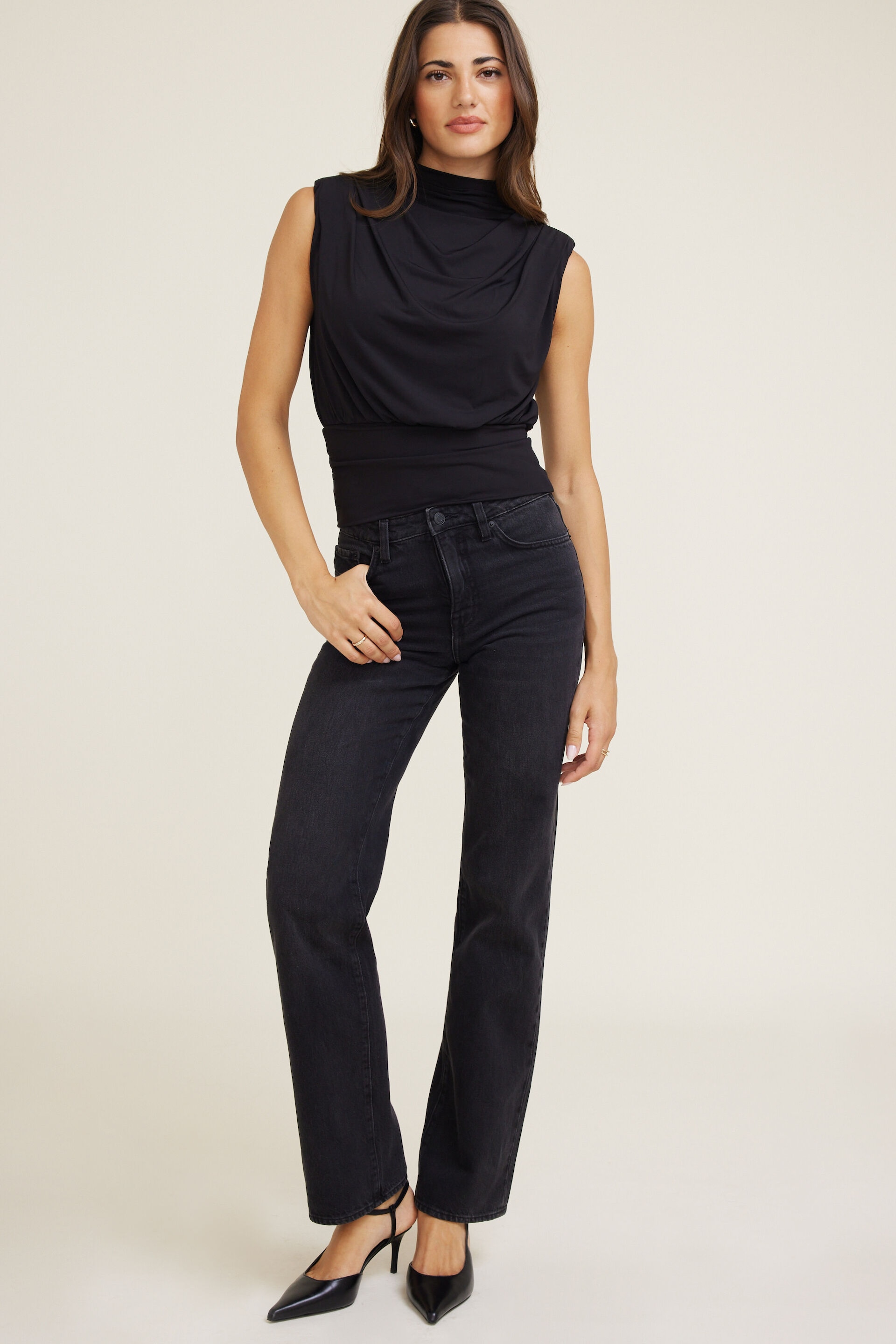 Mockneck Top With Shoulder Pads