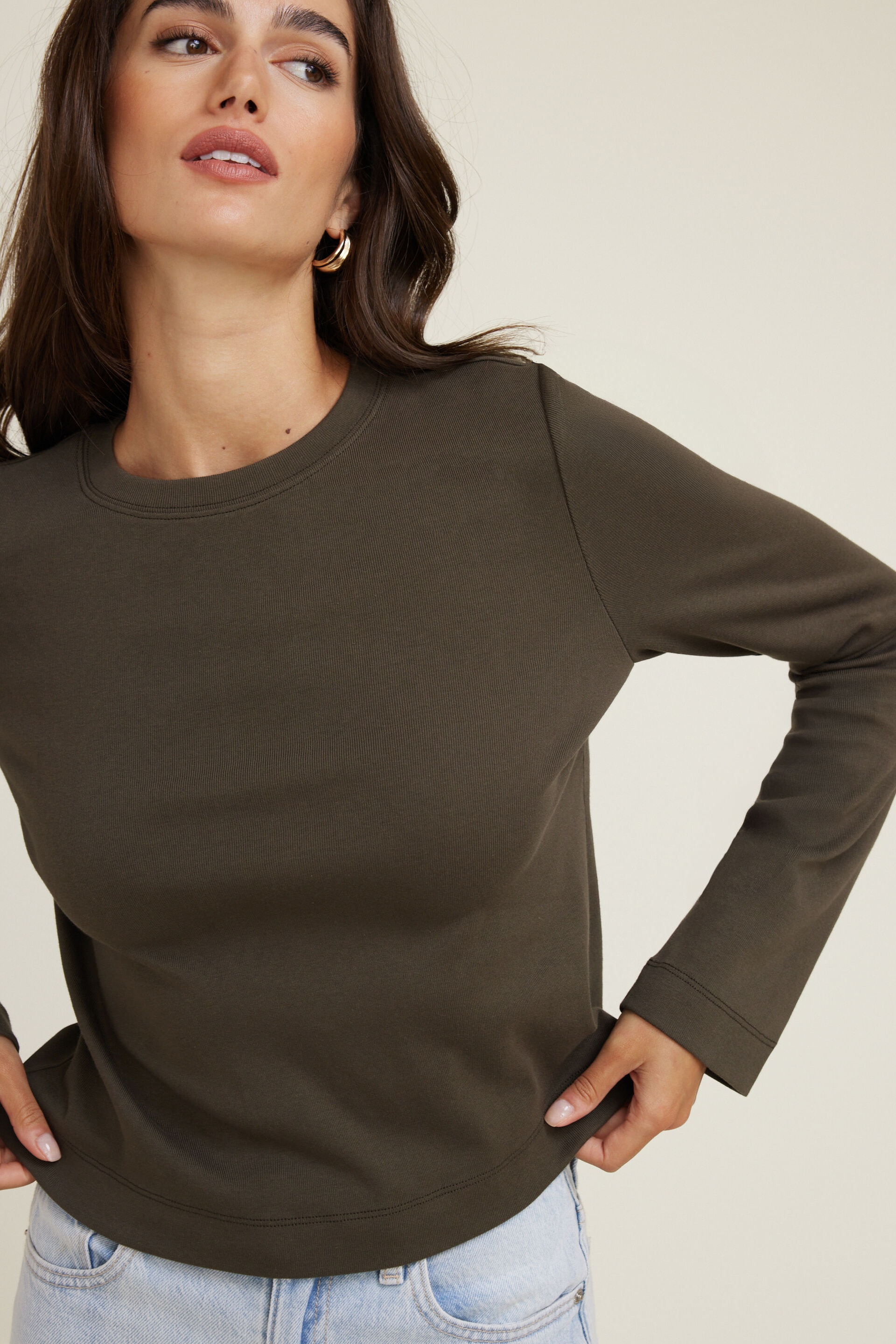 Boxy Cotton Long Sleeve T Shirt