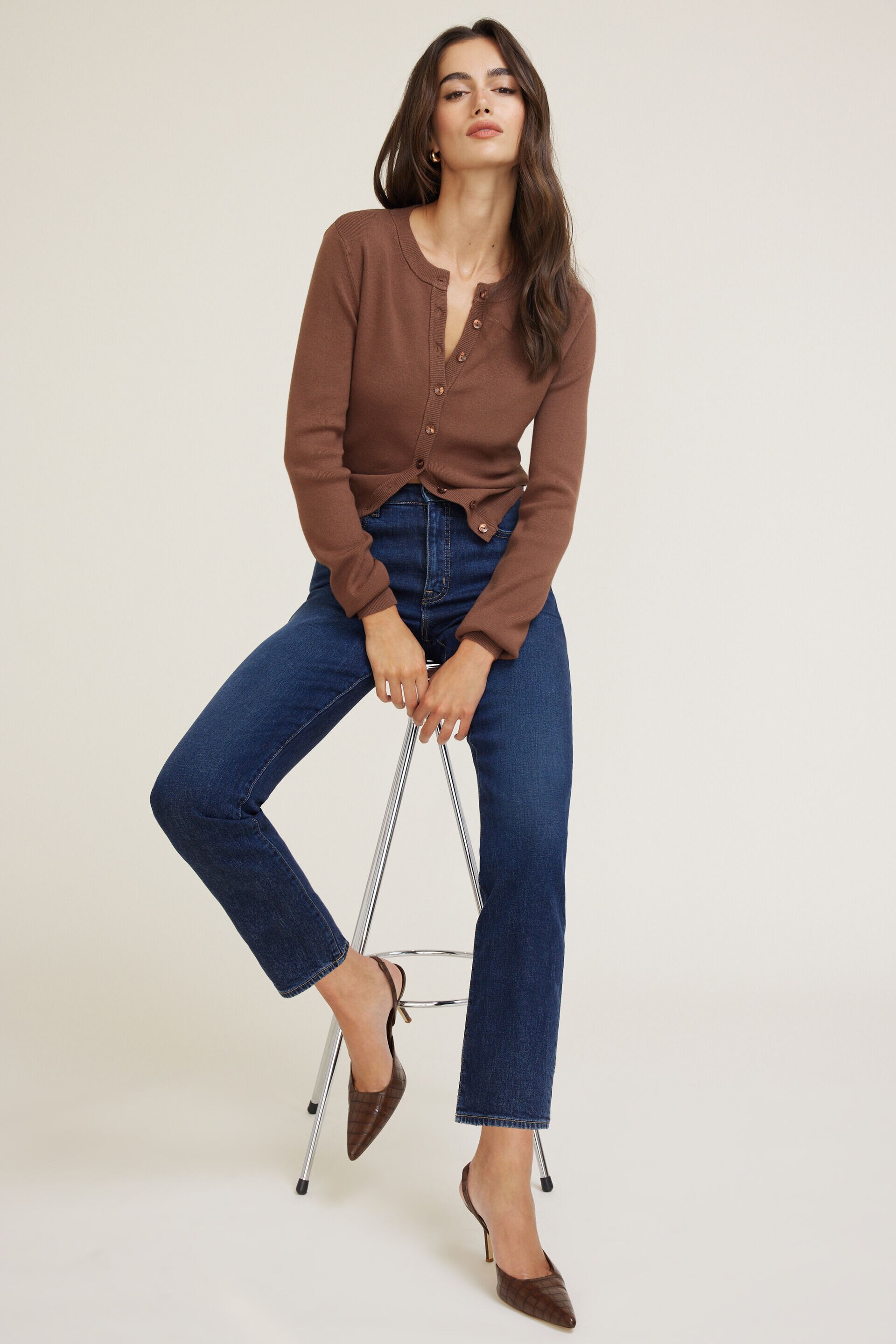 Jean extensible à taille haute et jambe ajustée Frenchie