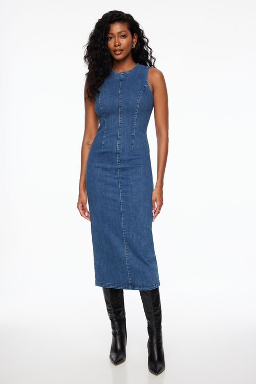 Robe maxi en denim à col rond BLUE Dynamite