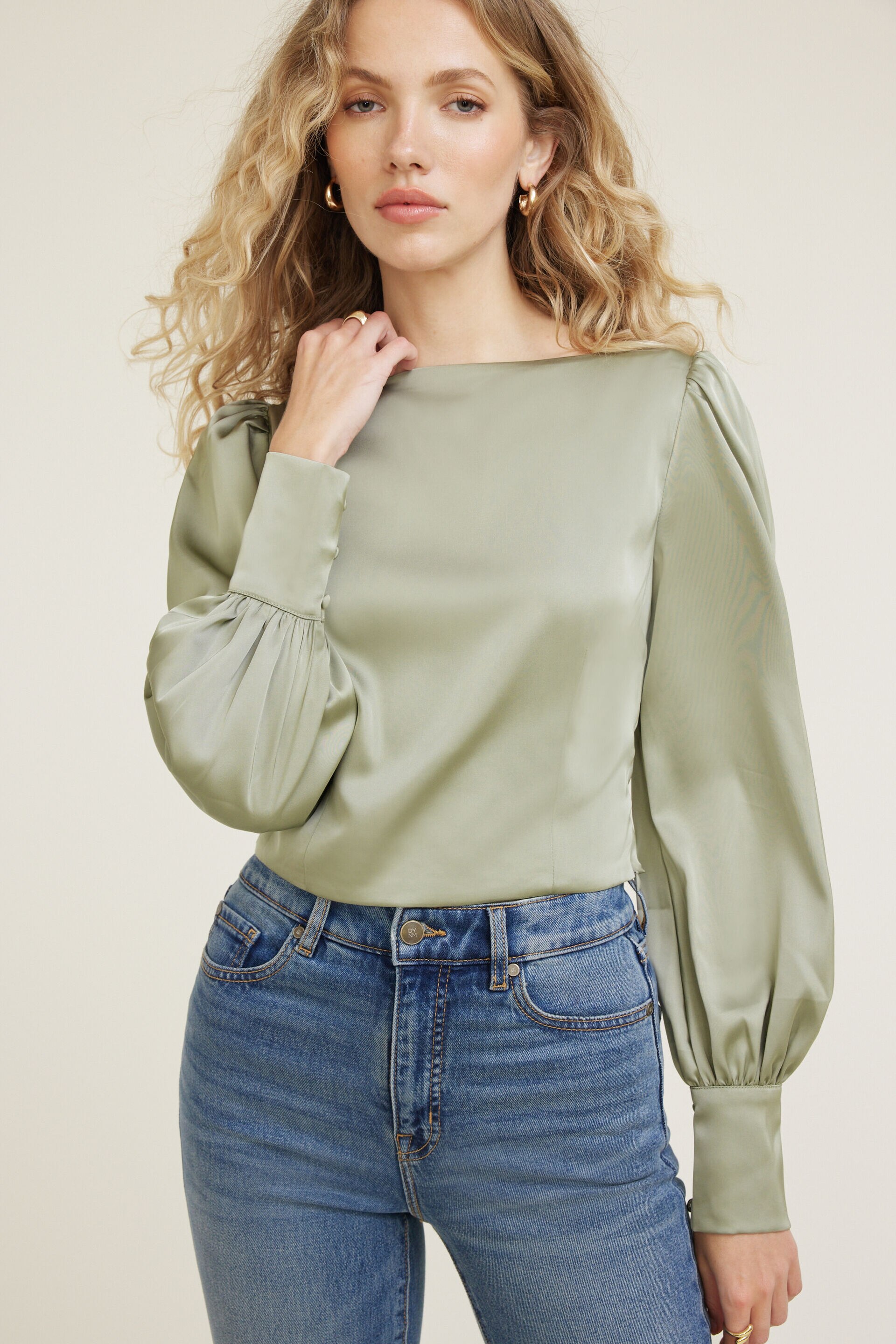 Faye Cropped Boat Neck Satin Blouse