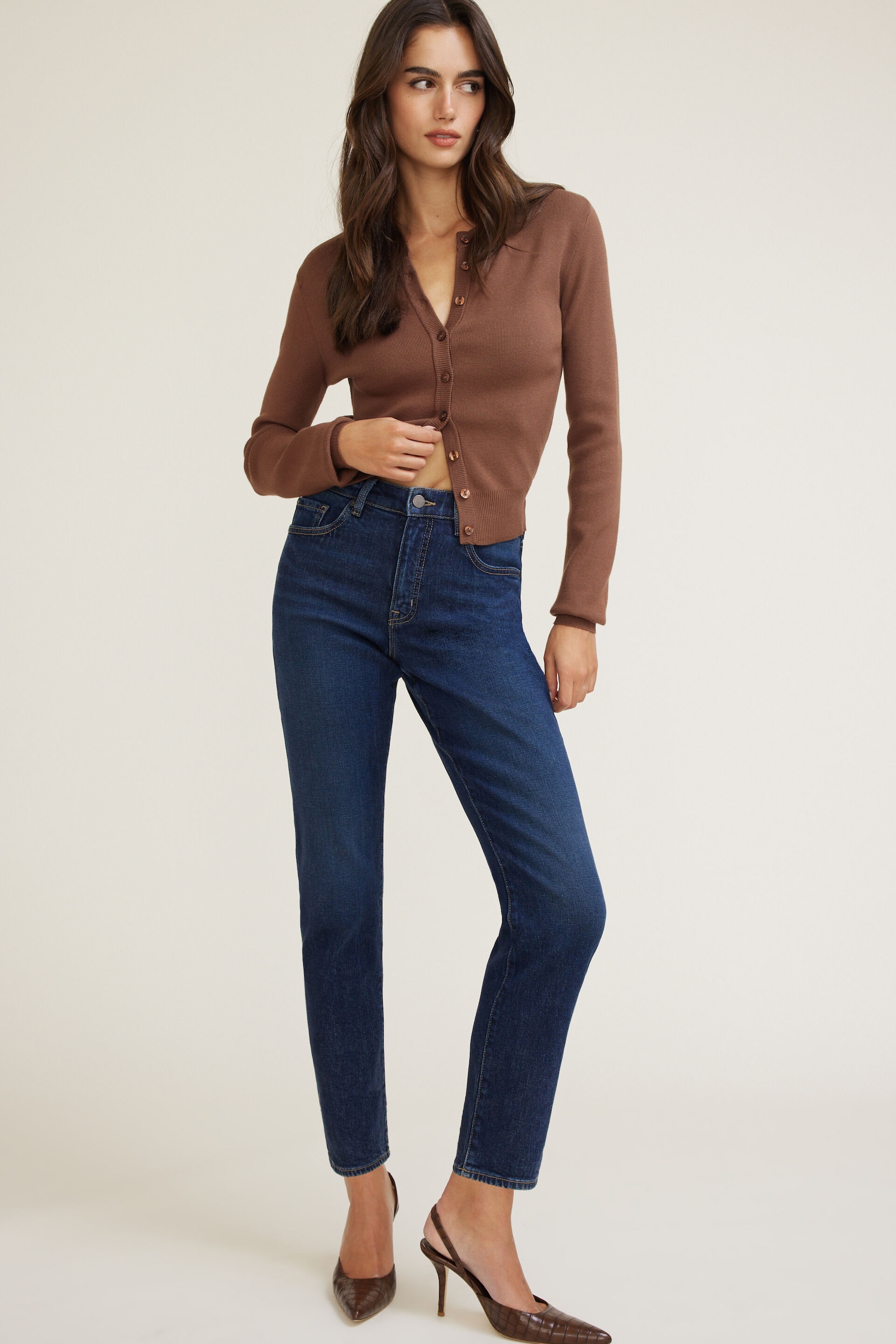 Jean extensible à taille haute et jambe ajustée Frenchie