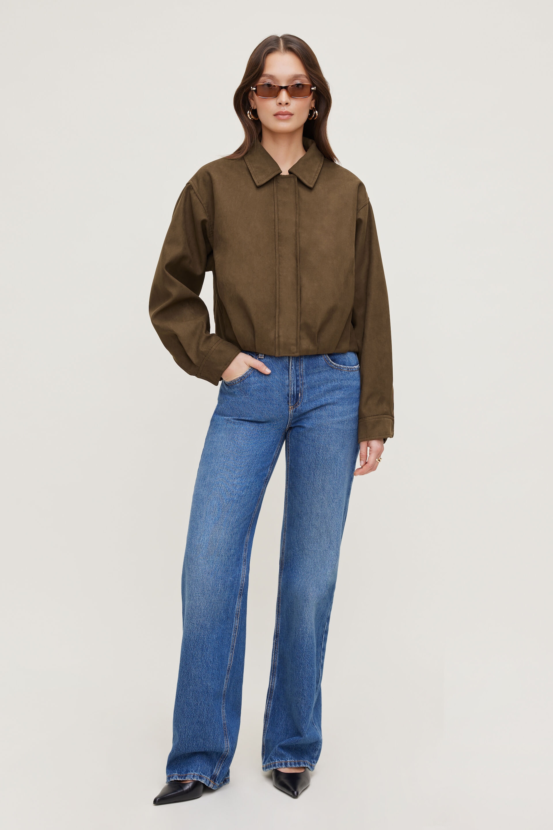 Blouson bouffant en faux suède